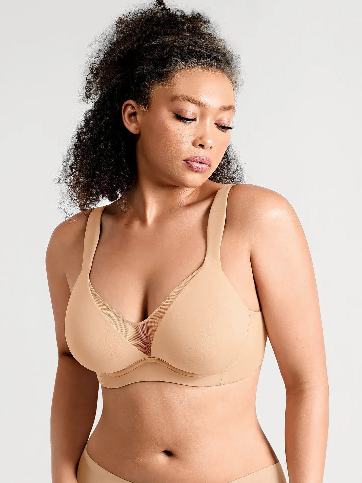 Feelingirl Unlined Minimizer Bra with Sheer V-Neck