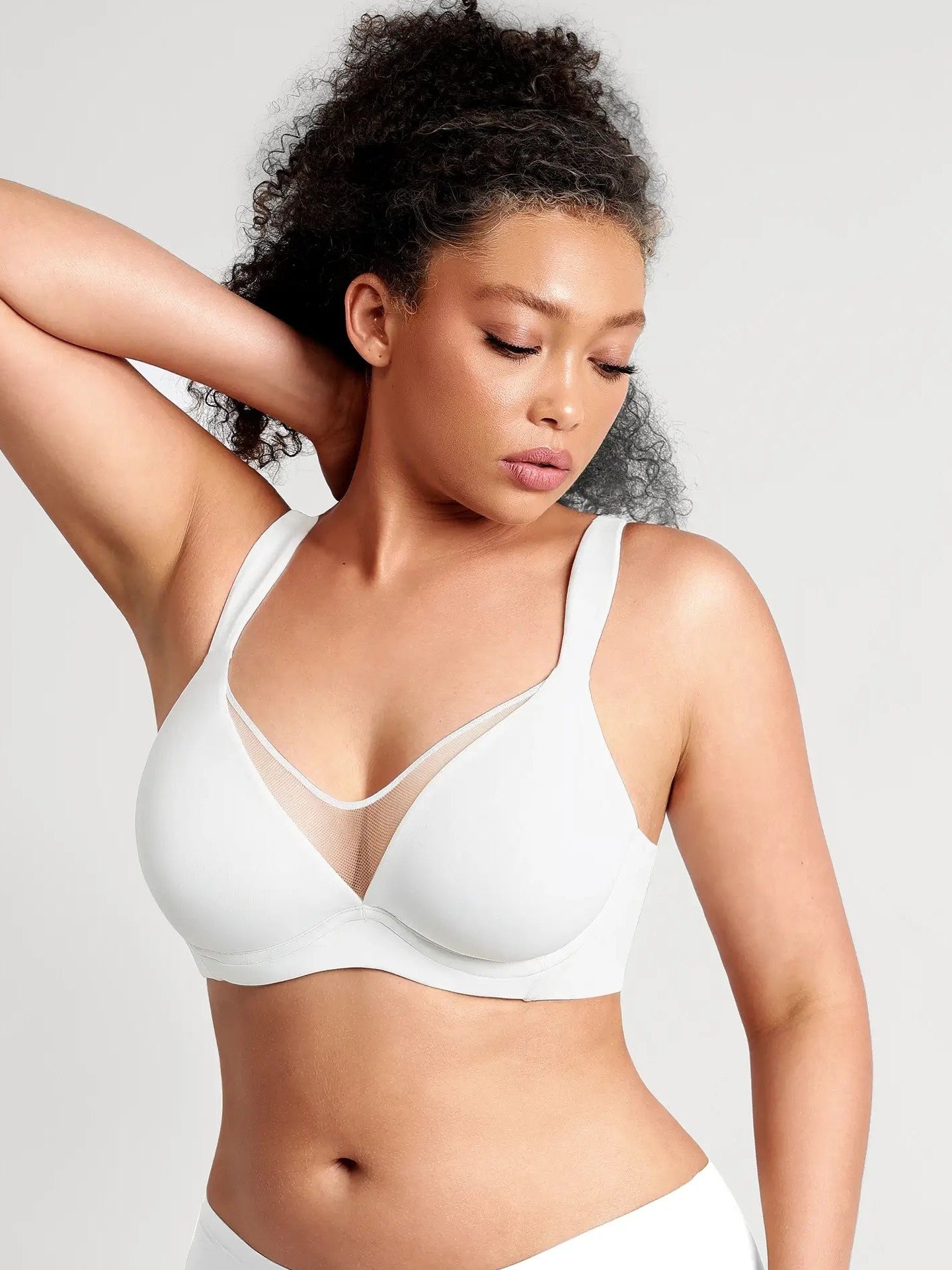 Feelingirl Unlined Minimizer Bra with Sheer V-Neck