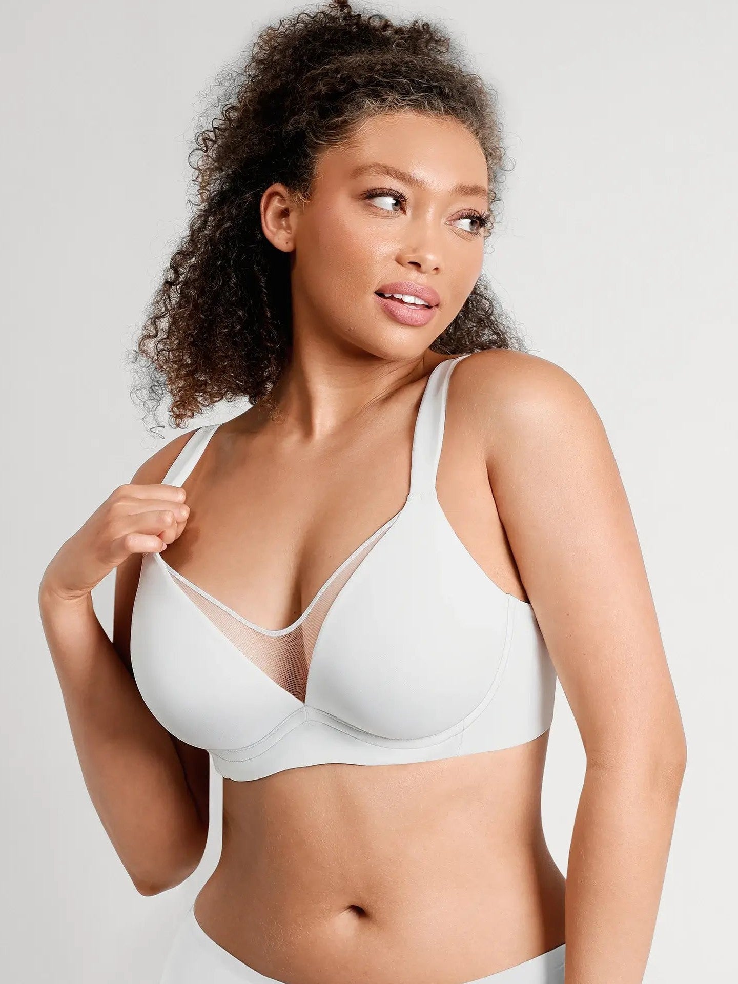 Feelingirl Unlined Minimizer Bra with Sheer V-Neck