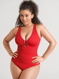 Feelingirl Deep V Metal Ring Ruched Sculpting Swimsuit