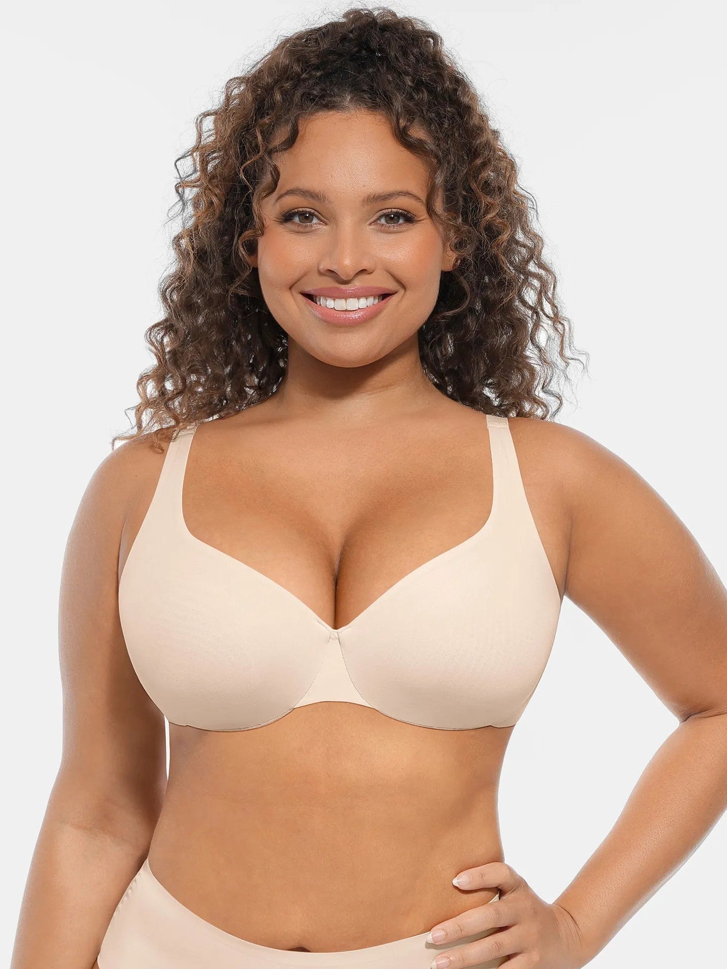 Adjustable-Strap Underwire Deep V-neck Bra
