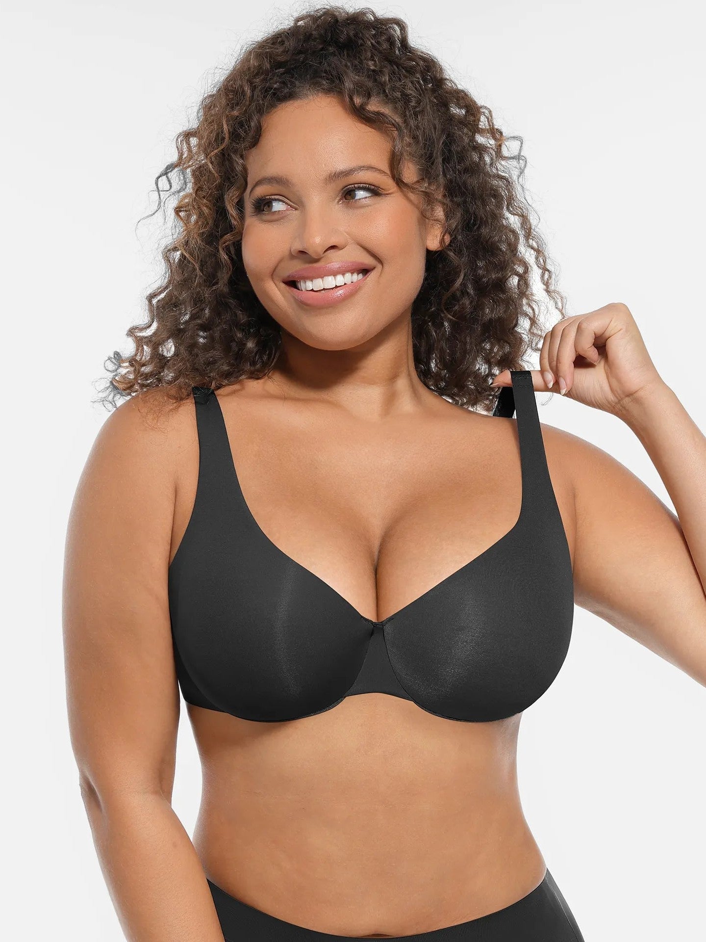 Adjustable-Strap Underwire Deep V-neck Bra