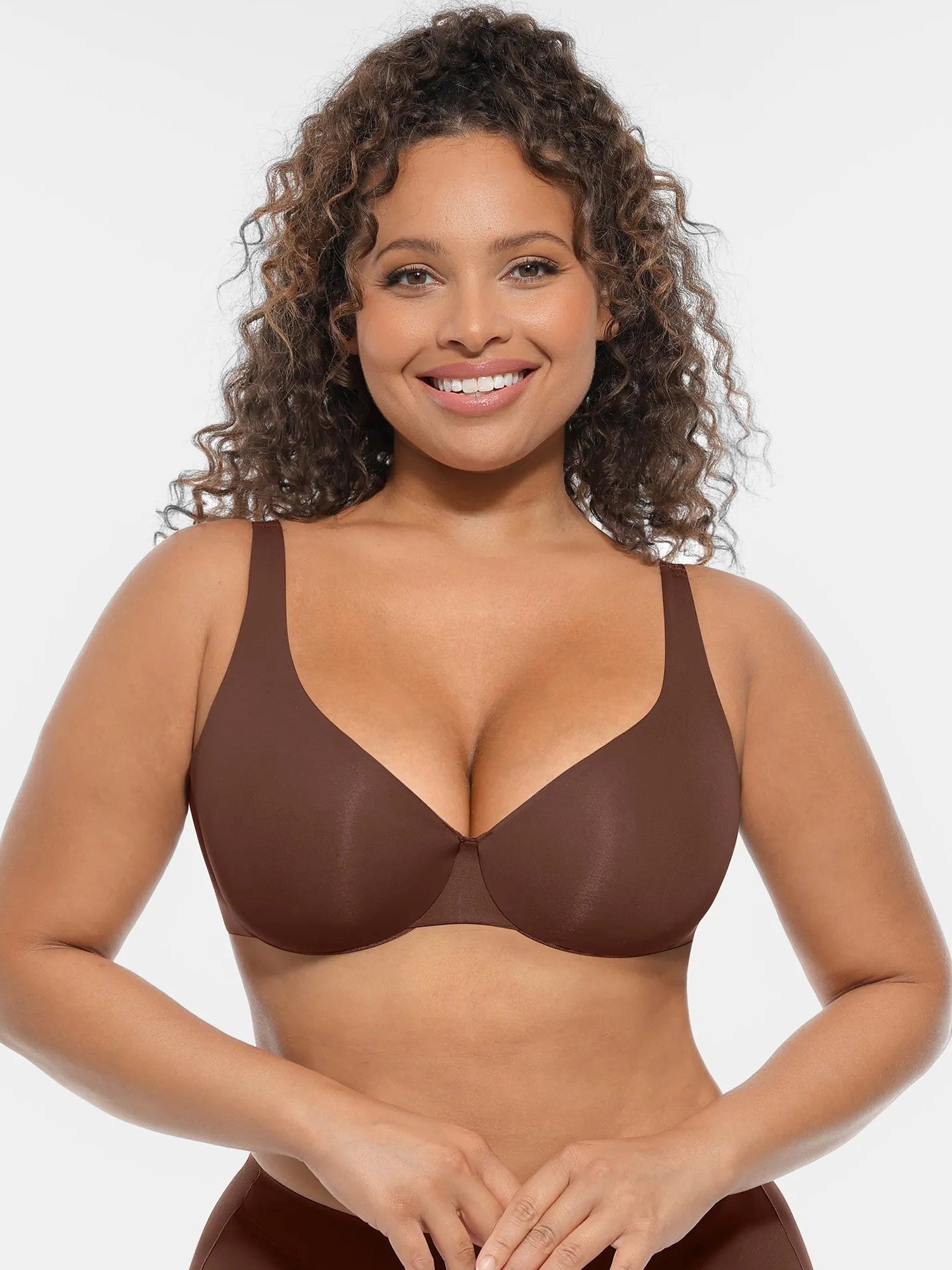 Adjustable-Strap Underwire Deep V-neck Bra