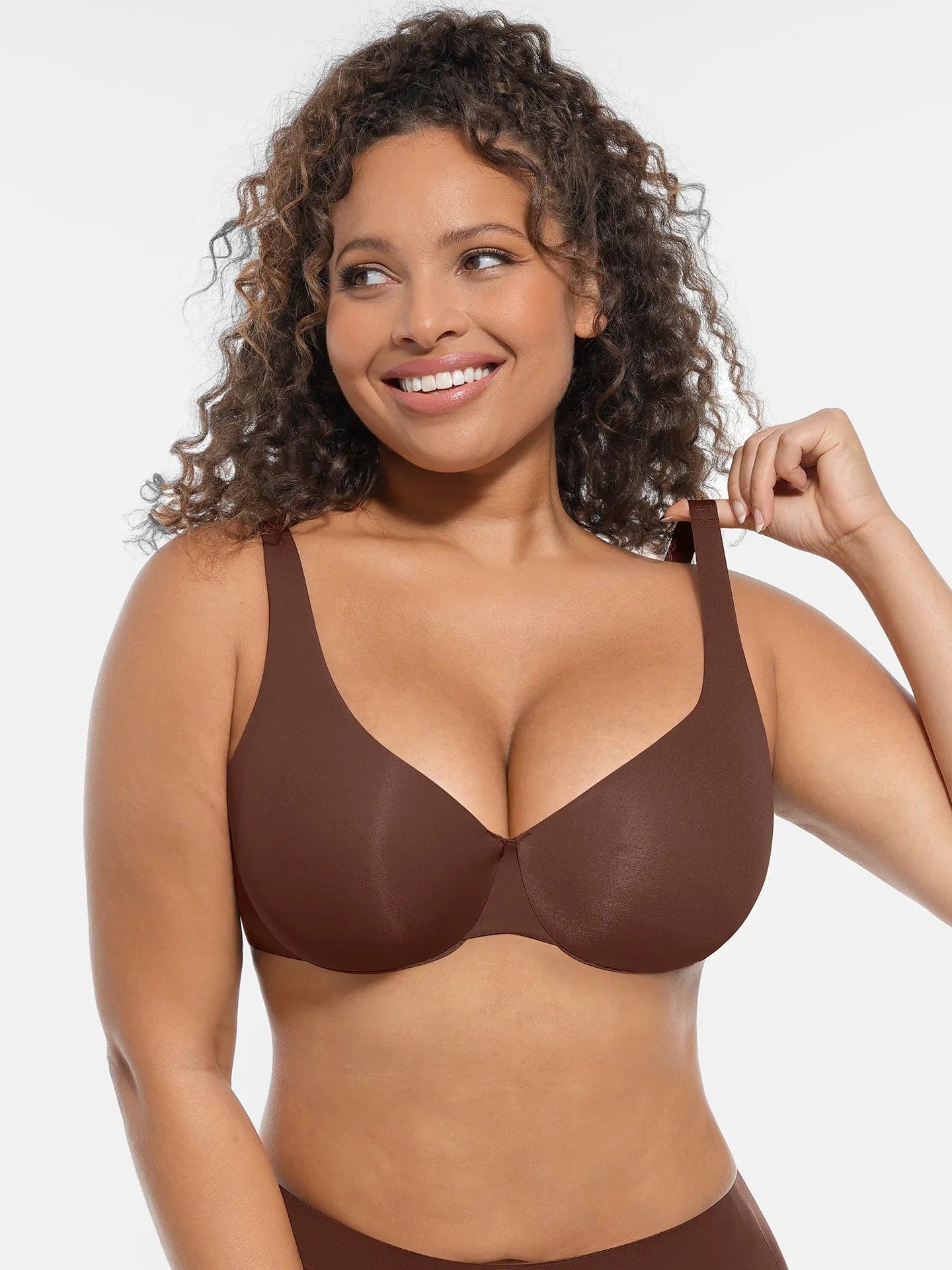 Adjustable-Strap Underwire Deep V-neck Bra