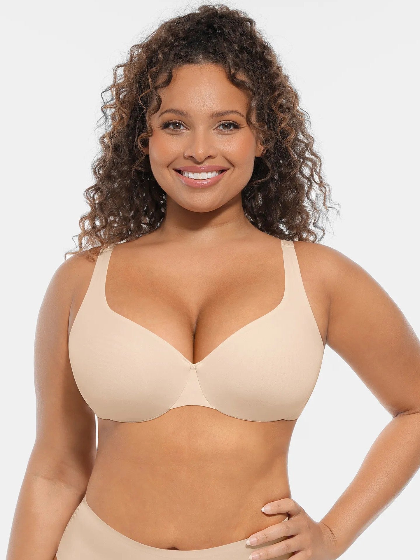Adjustable-Strap Underwire Deep V-neck Bra