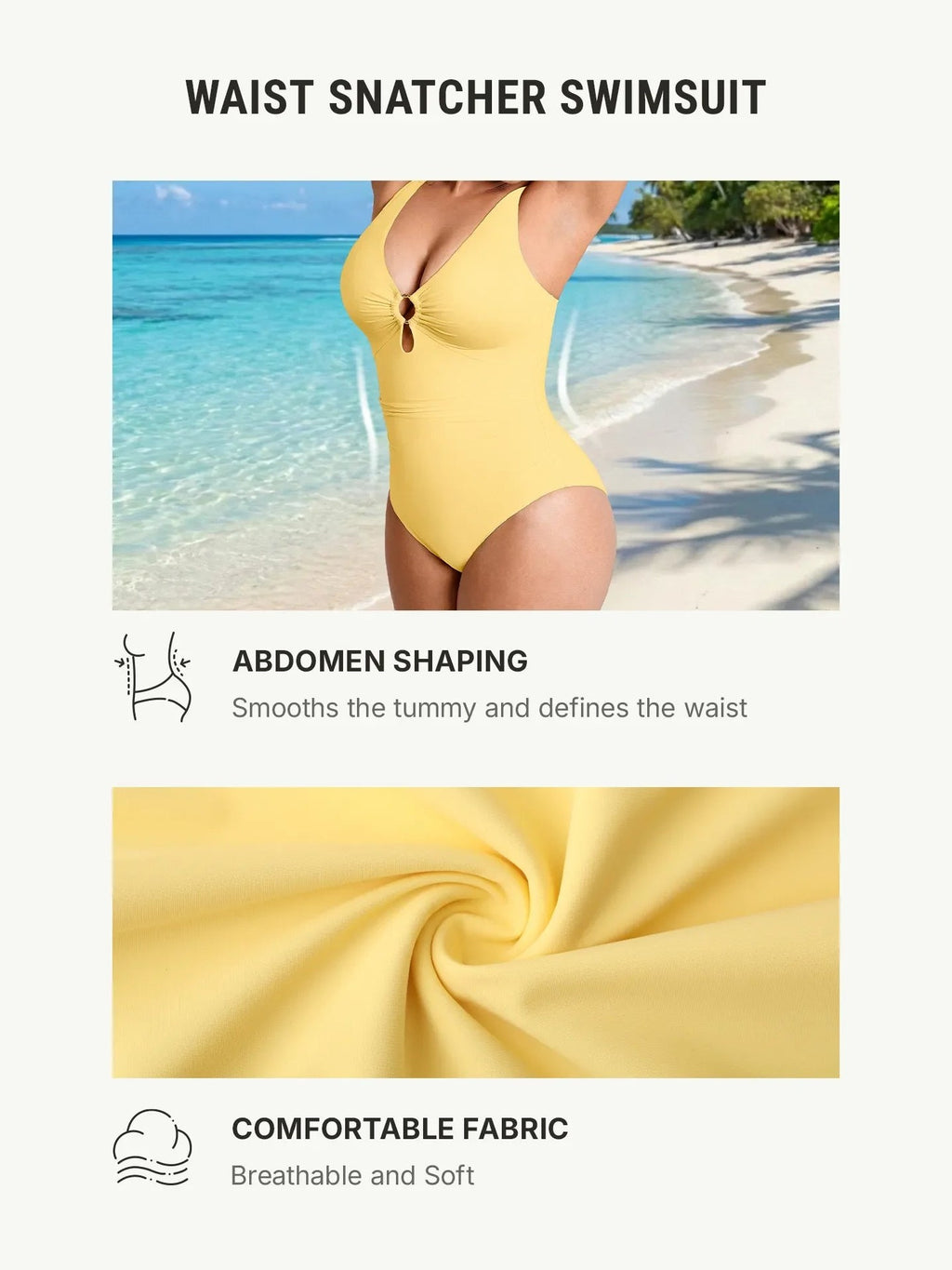 Feelingirl Deep V Metal Ring Ruched Sculpting Swimsuit