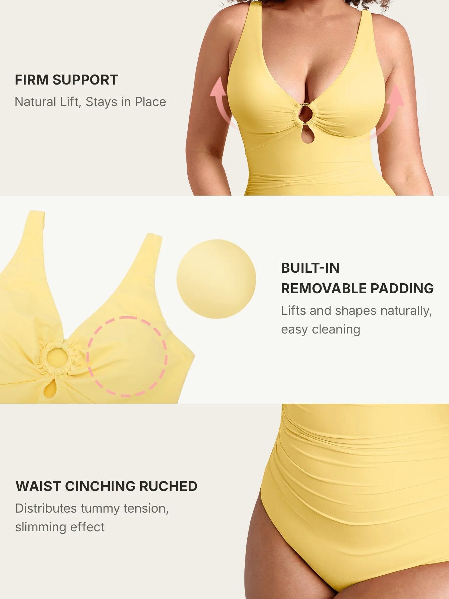 Feelingirl Deep V Metal Ring Ruched Sculpting Swimsuit