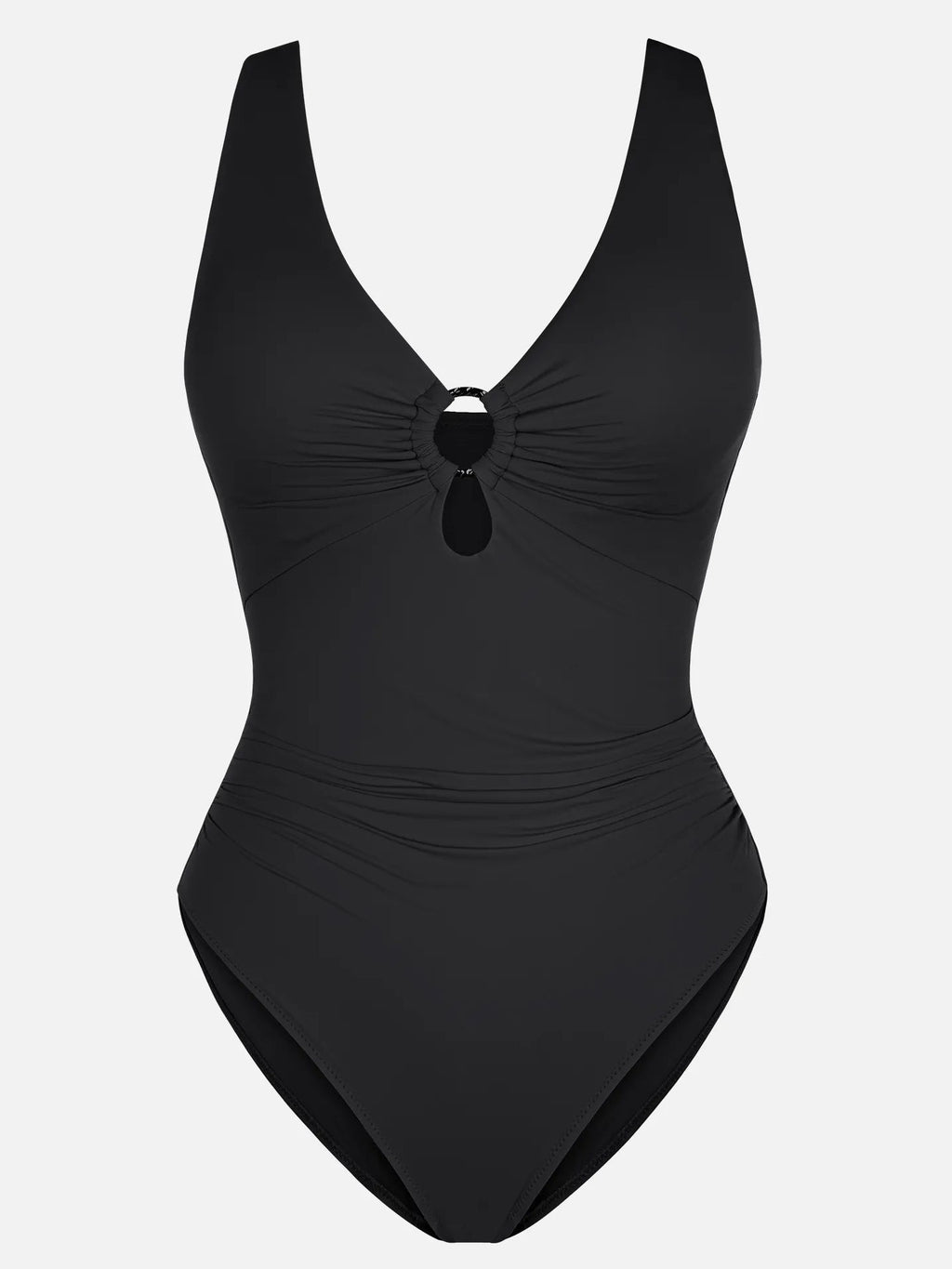 Feelingirl Deep V Metal Ring Ruched Sculpting Swimsuit