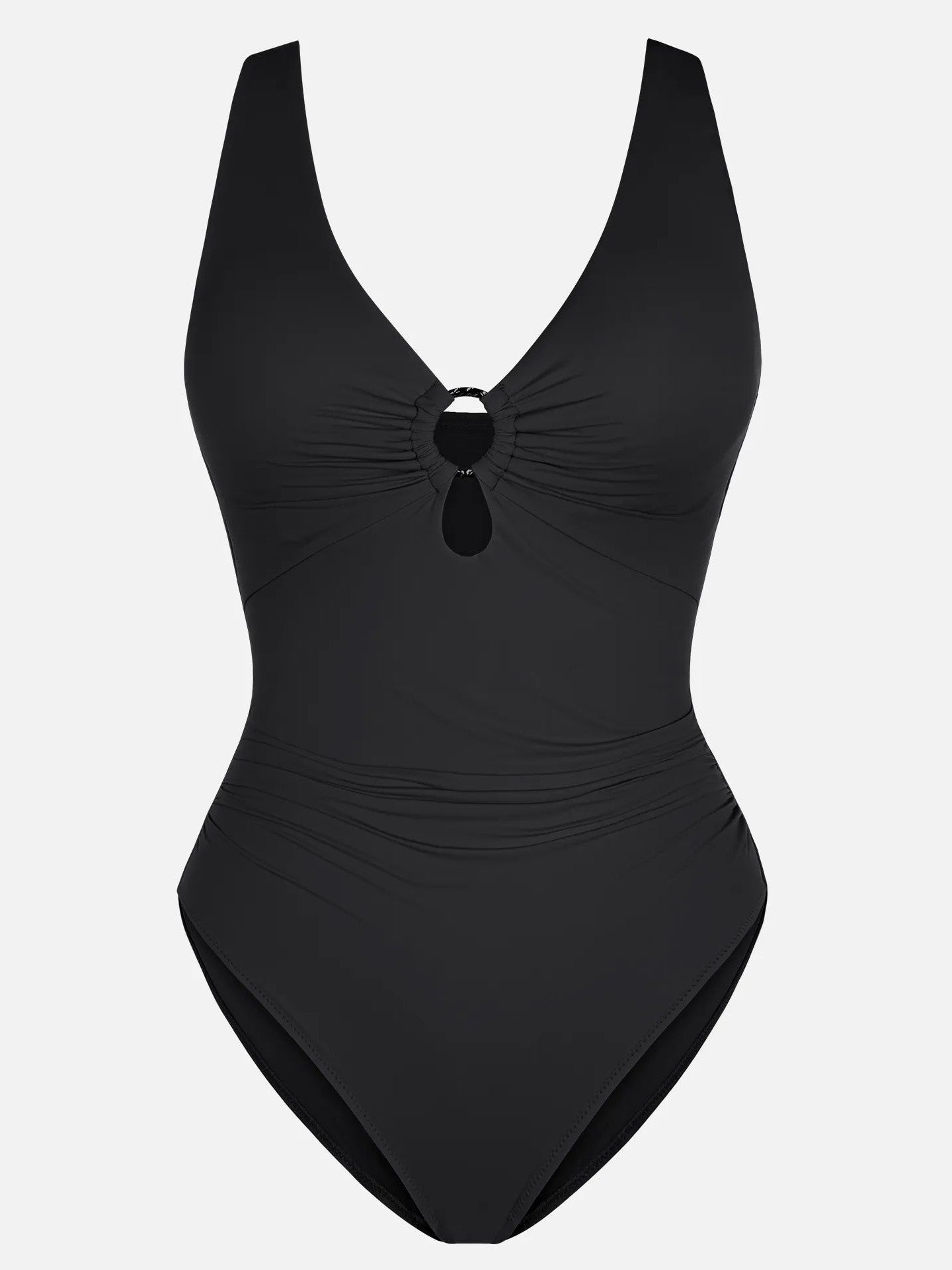 Feelingirl Deep V Metal Ring Ruched Sculpting Swimsuit