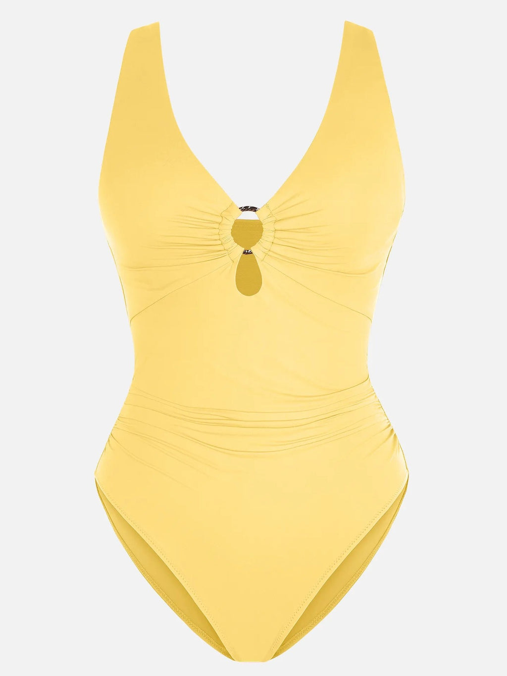Feelingirl Deep V Metal Ring Ruched Sculpting Swimsuit