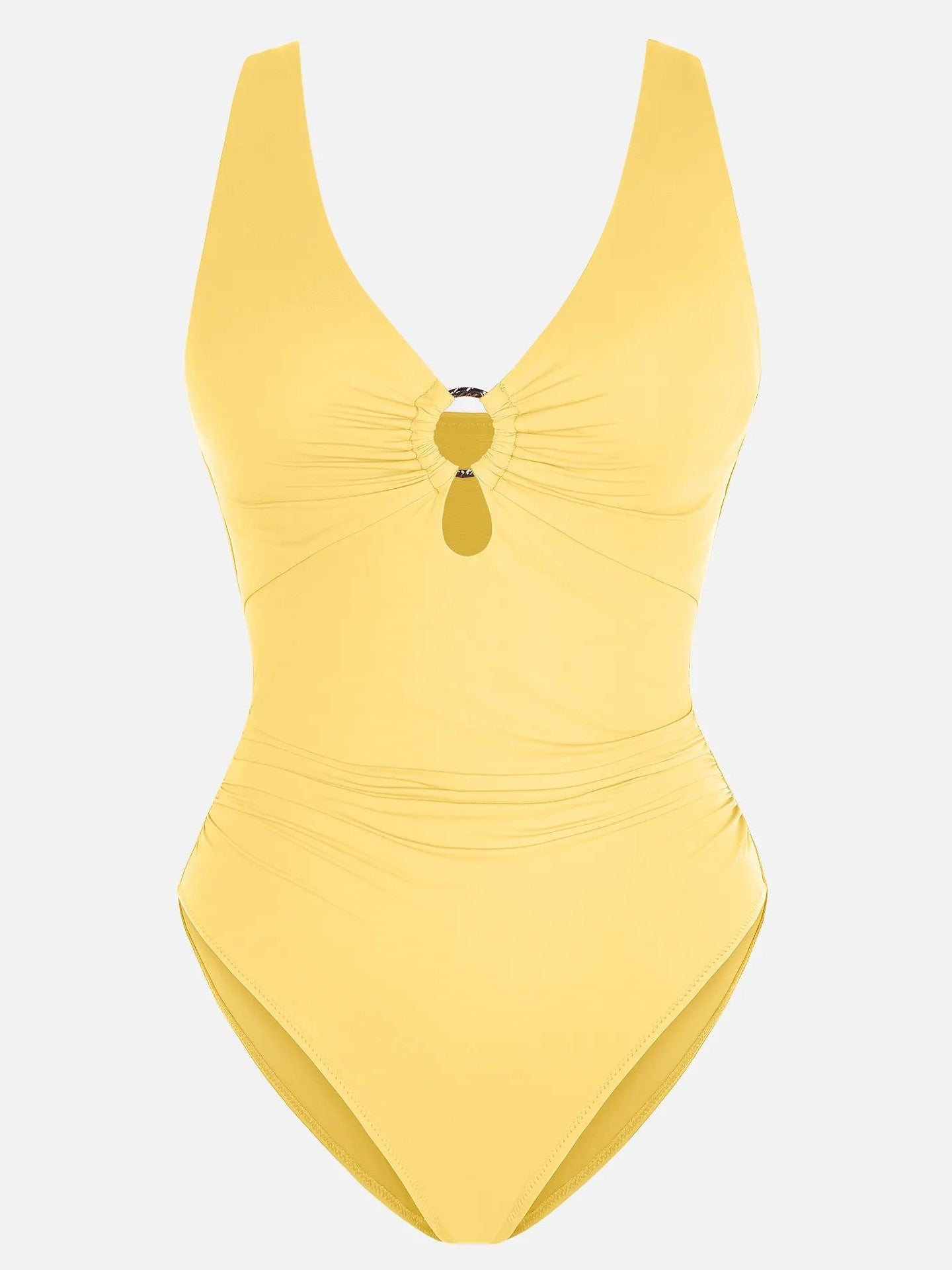 Feelingirl Deep V Metal Ring Ruched Sculpting Swimsuit