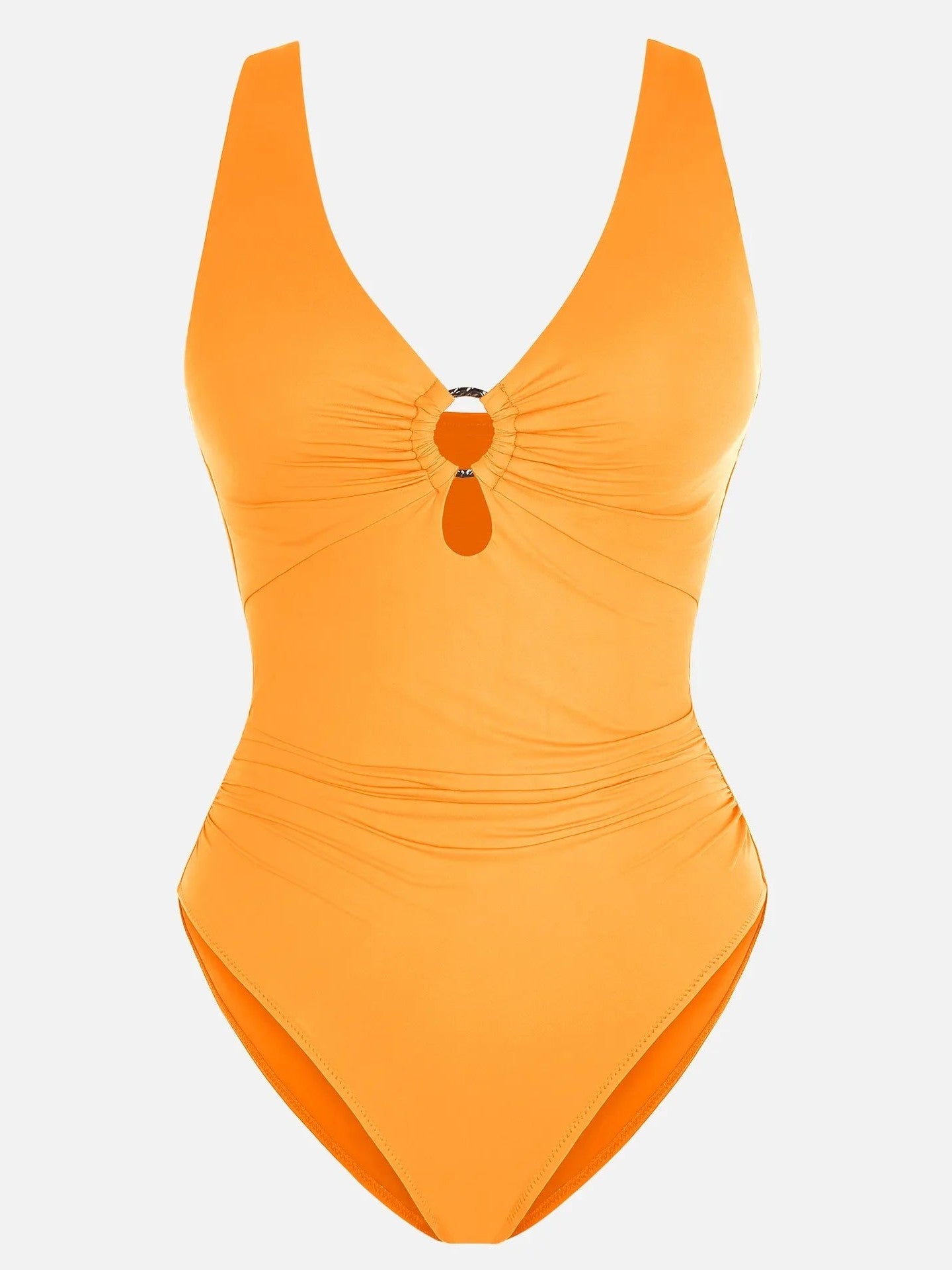 Feelingirl Deep V Metal Ring Ruched Sculpting Swimsuit