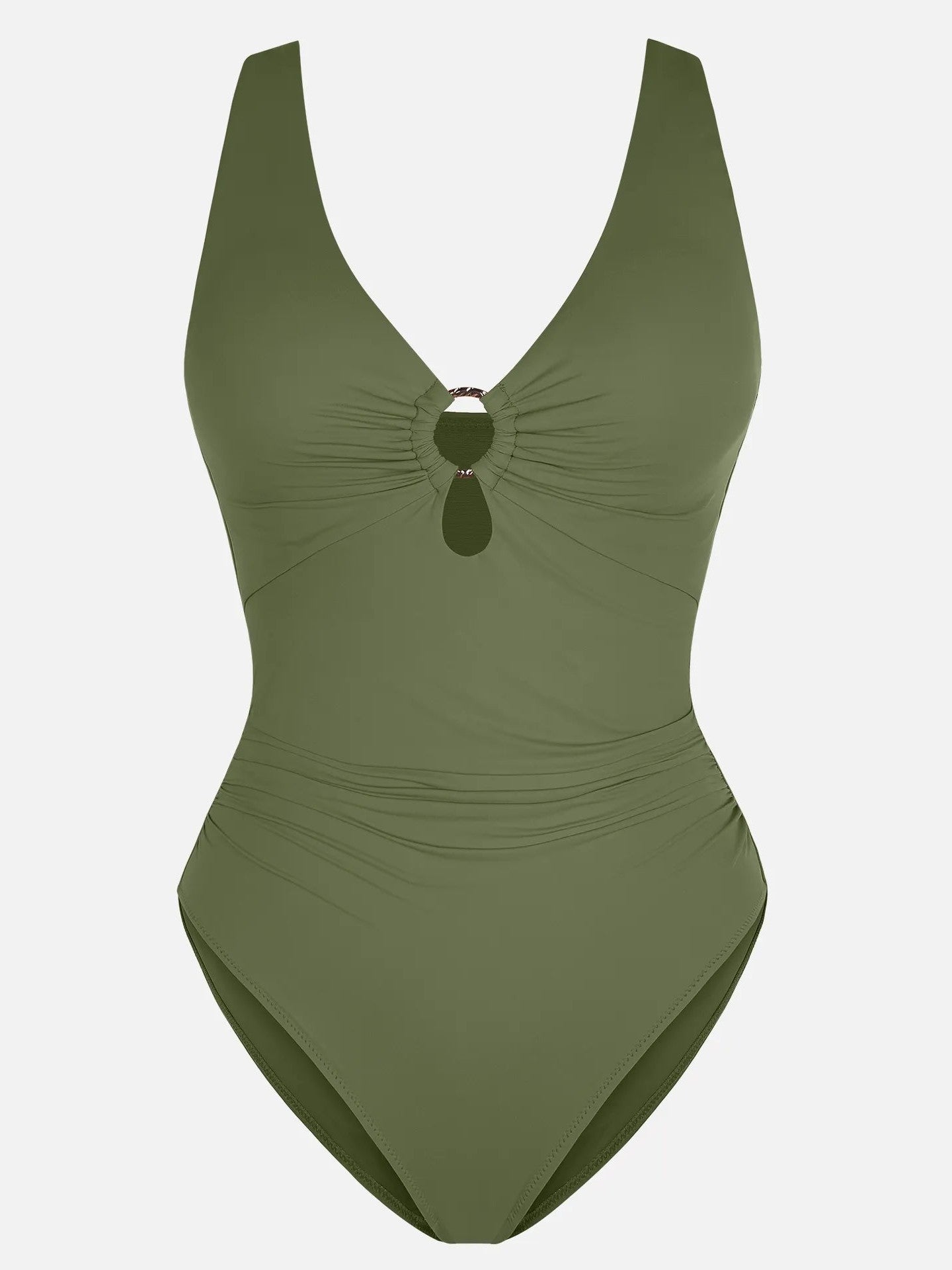 Feelingirl Deep V Metal Ring Ruched Sculpting Swimsuit