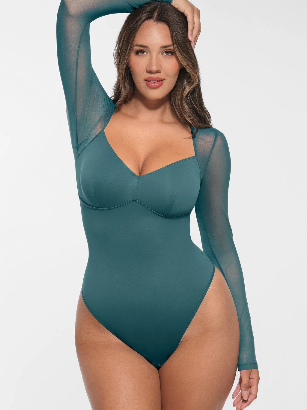 Feelingirl Mesh Panel V-Neck Bodysuit