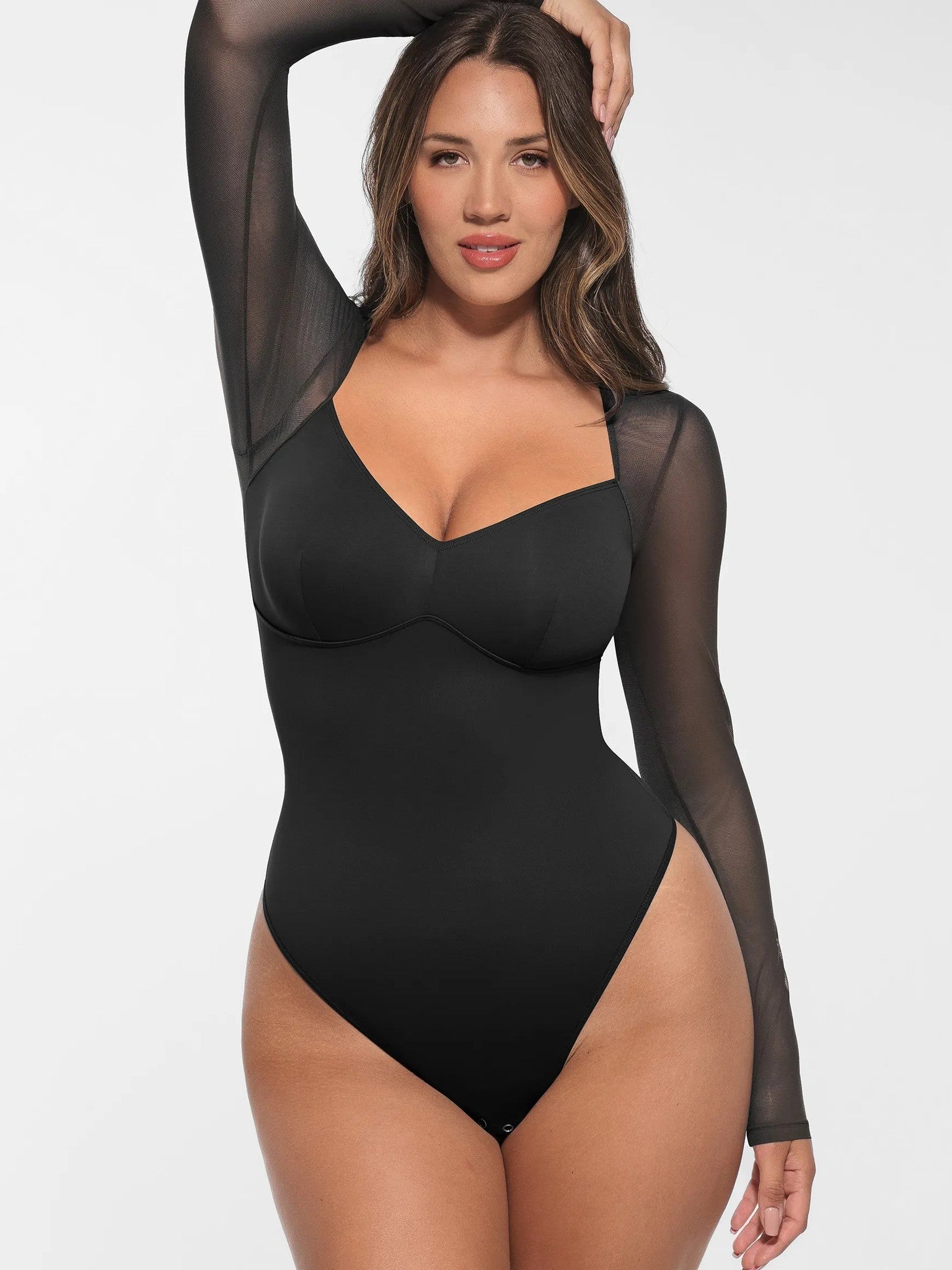 Feelingirl Mesh Panel V-Neck Bodysuit