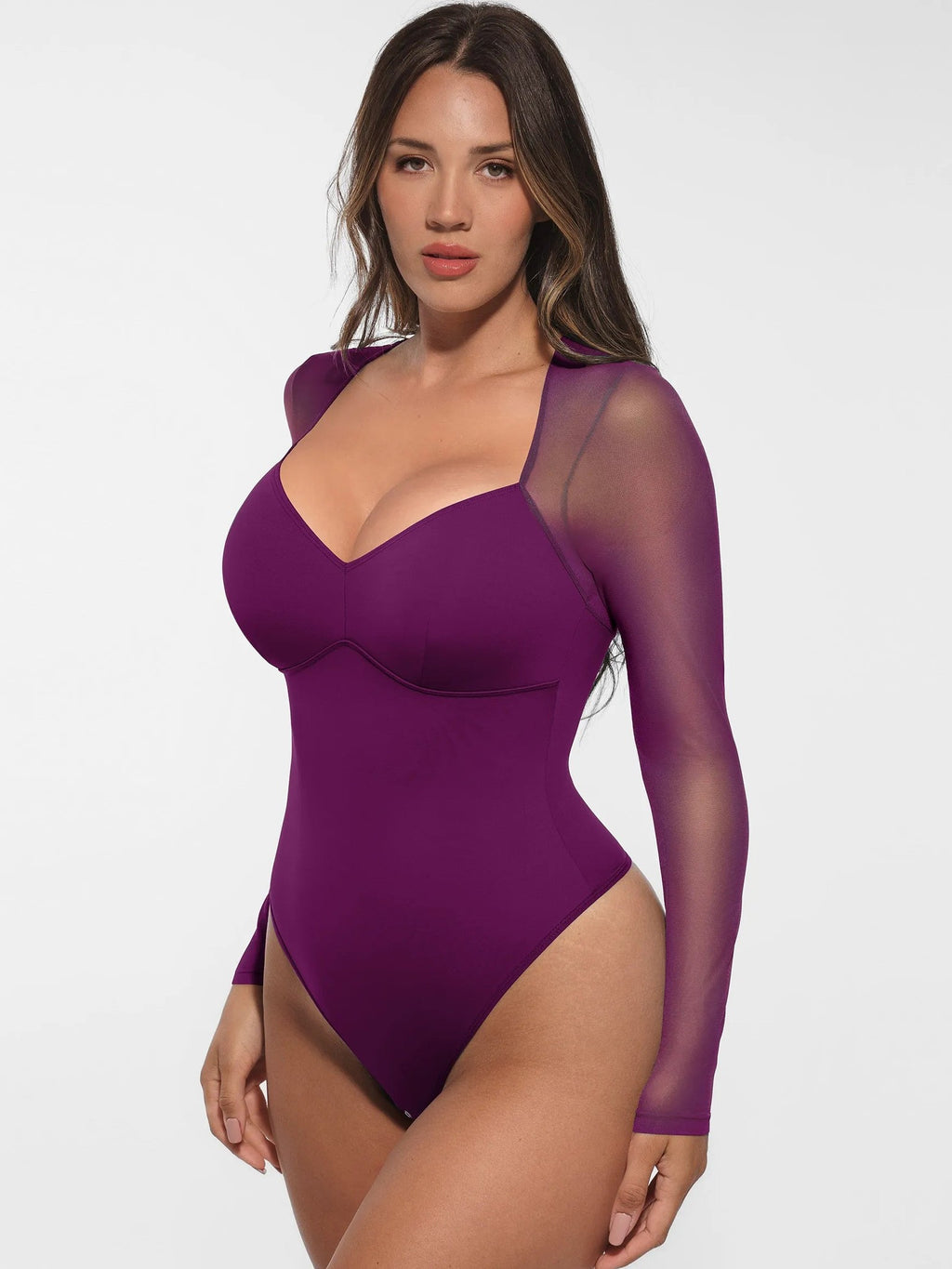Feelingirl Mesh Panel V-Neck Bodysuit