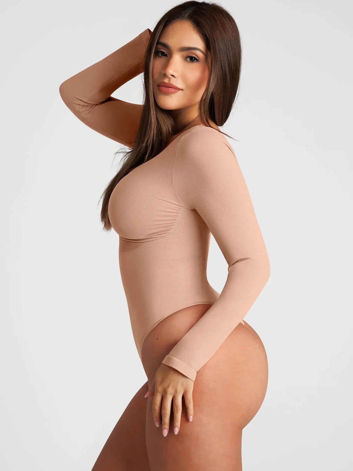 Seamless Long Sleeve Tummy Control Thong Bodysuit