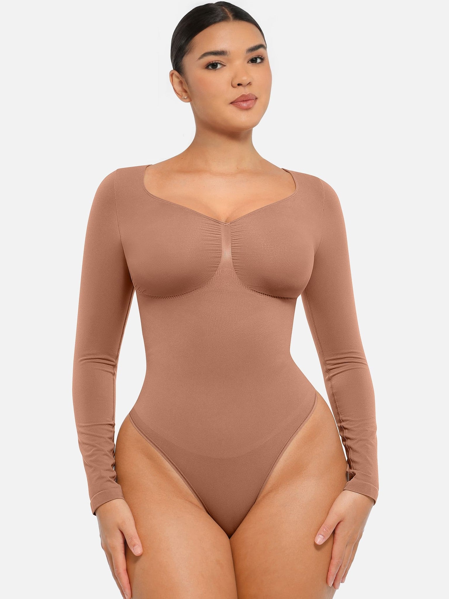 Seamless Long Sleeve Tummy Control Thong Bodysuit