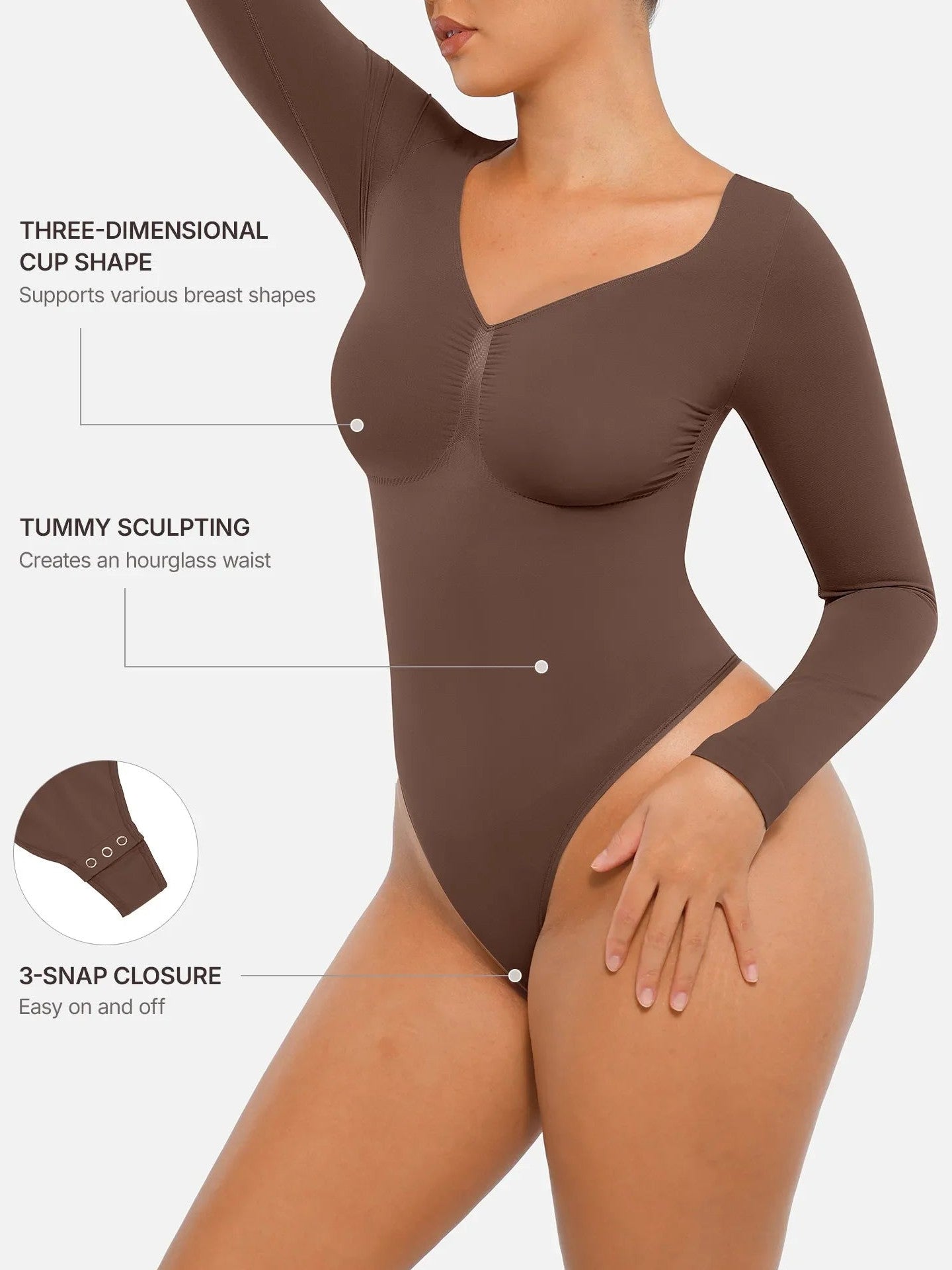 Seamless Long Sleeve Tummy Control Thong Bodysuit