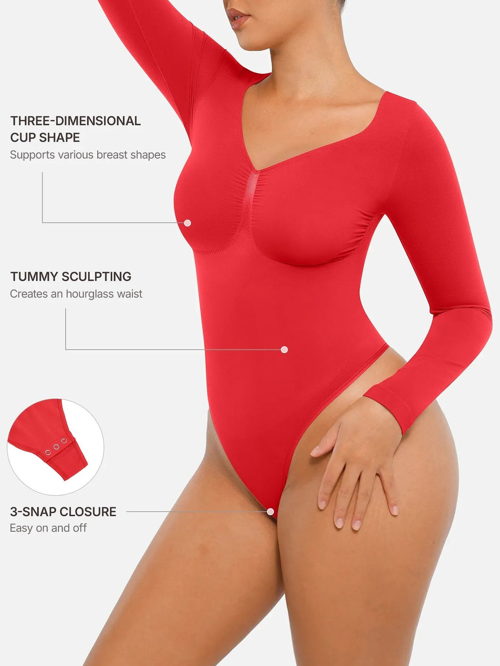 Seamless Long Sleeve Tummy Control Thong Bodysuit