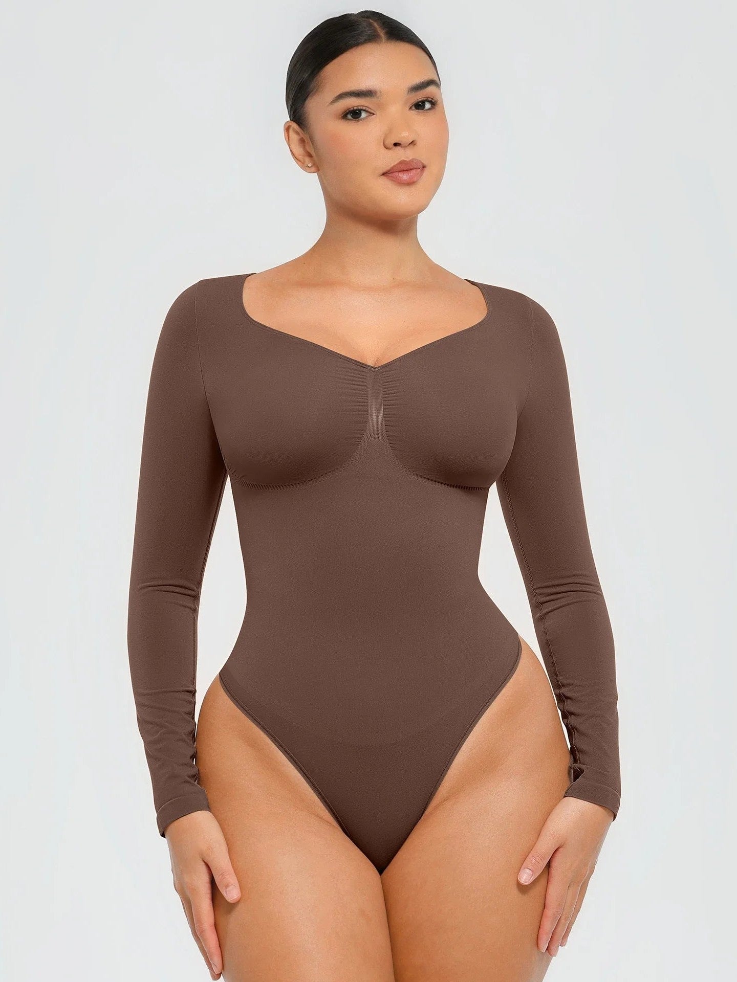 Seamless Long Sleeve Tummy Control Thong Bodysuit