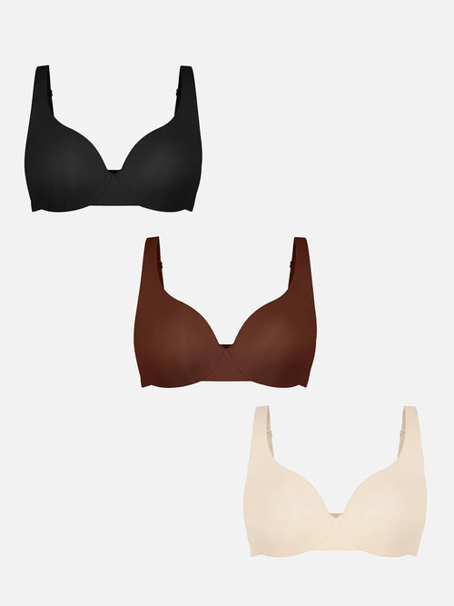 Adjustable-Strap Underwire Deep V-neck Bra Bundle