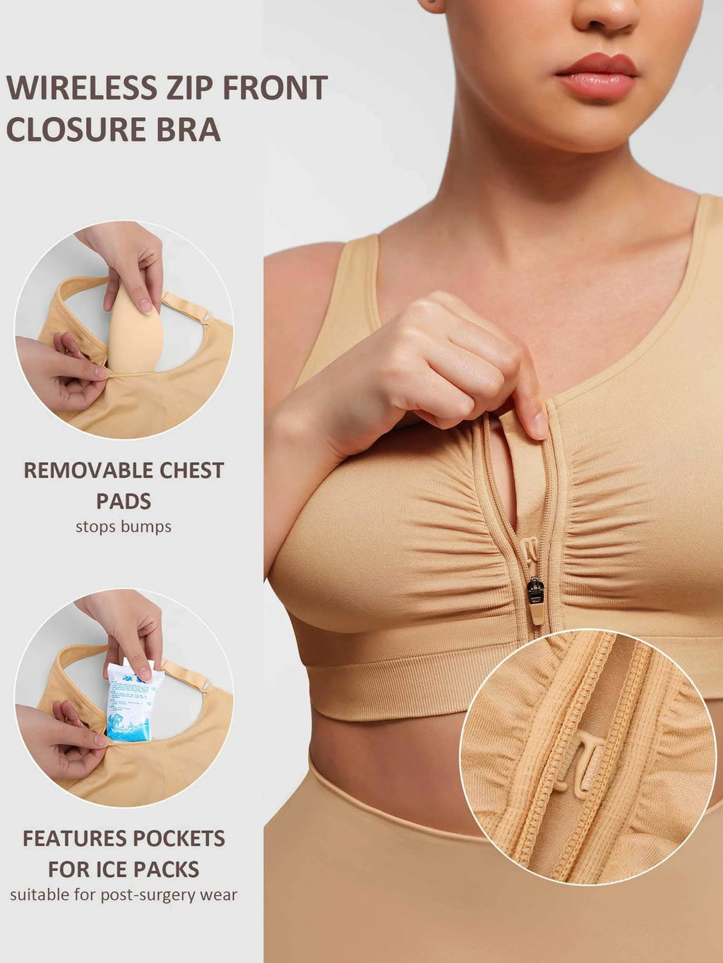 Feelingirl Seamless Front-Opening Zipper Bra