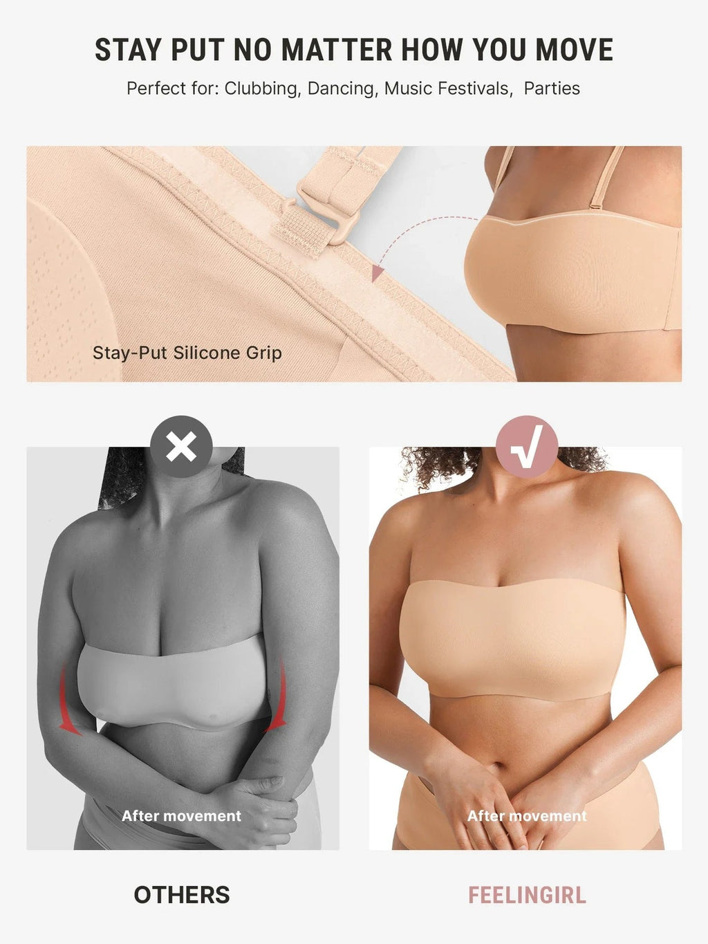 Feelingirl Feel Soft Butter-Soft Strapless Bandeau Bra
