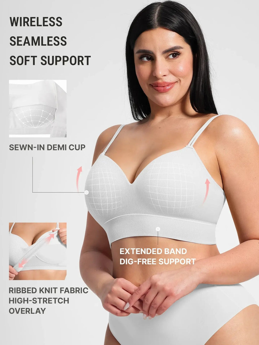 Lift Adjustable Seamless Wireless Ribbed Bra