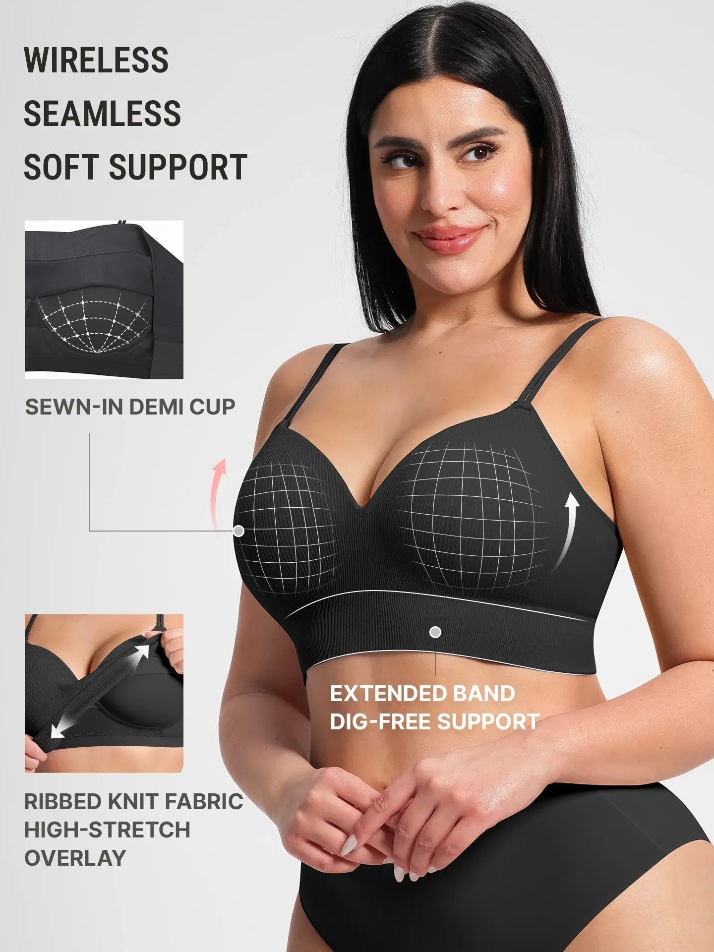Lift Adjustable Seamless Wireless Ribbed Bra