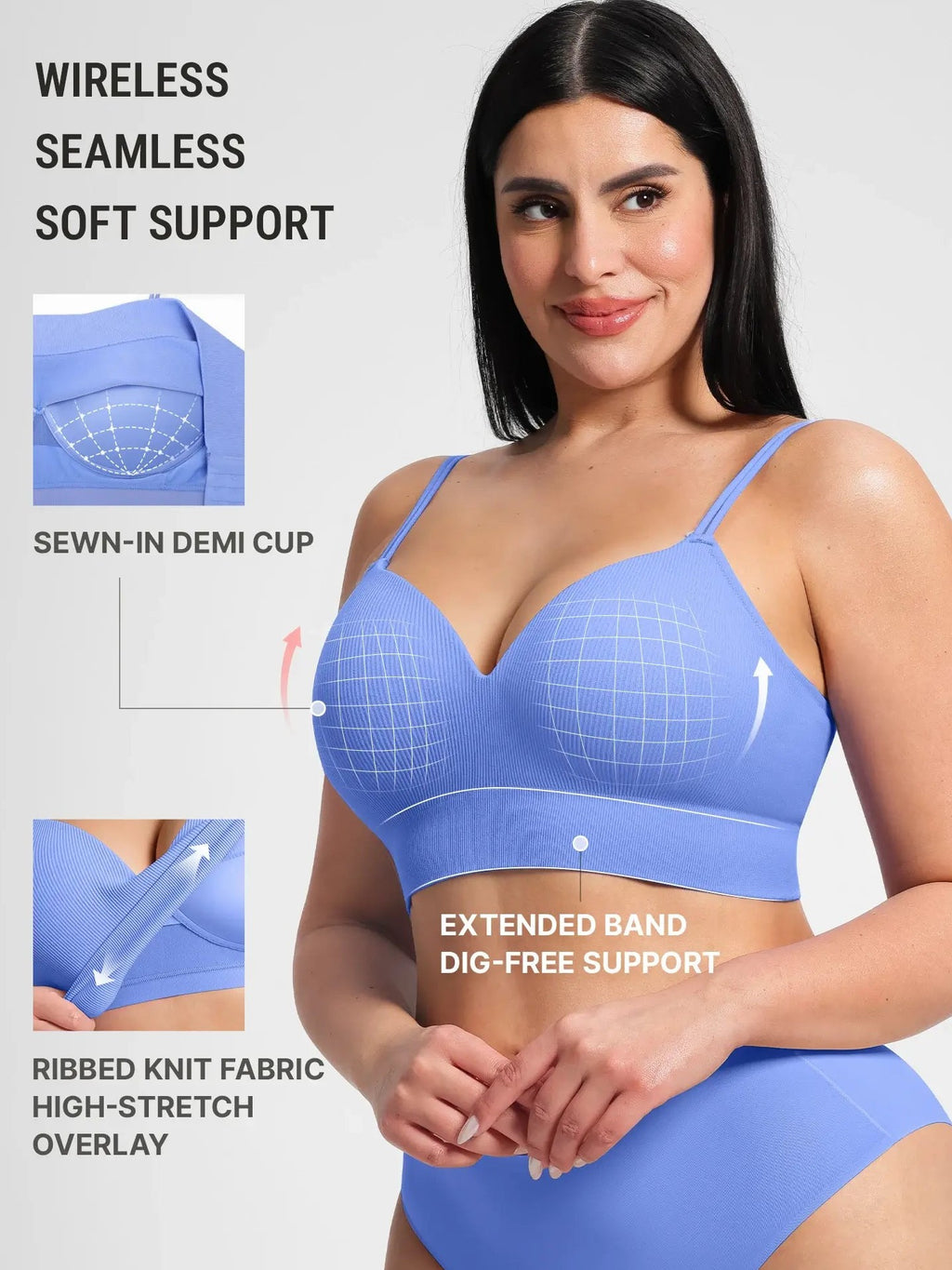 Lift Adjustable Seamless Wireless Ribbed Bra