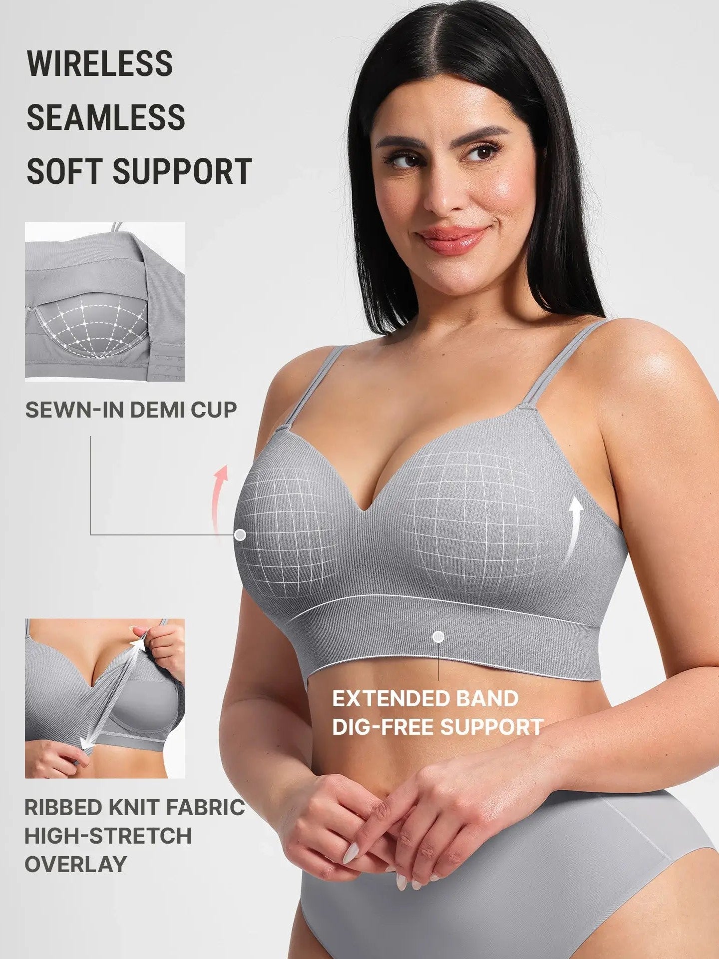 Lift Adjustable Seamless Wireless Ribbed Bra