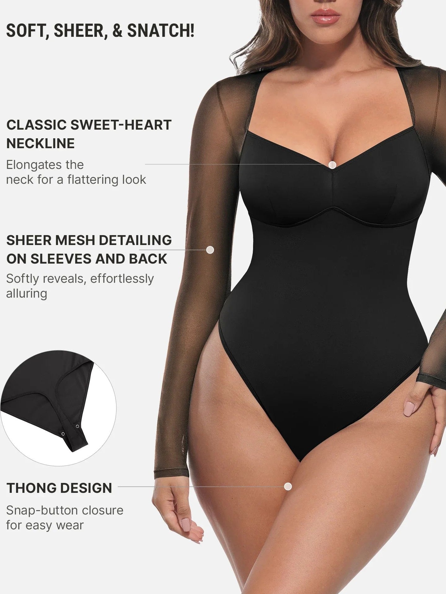 Feelingirl Mesh Panel V-Neck Bodysuit
