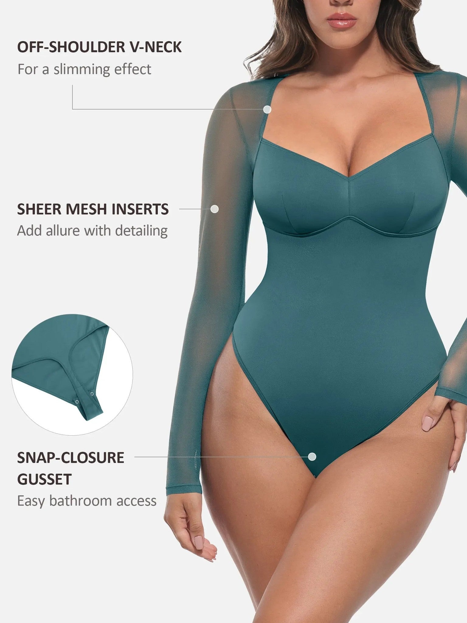 Feelingirl Mesh Panel V-Neck Bodysuit