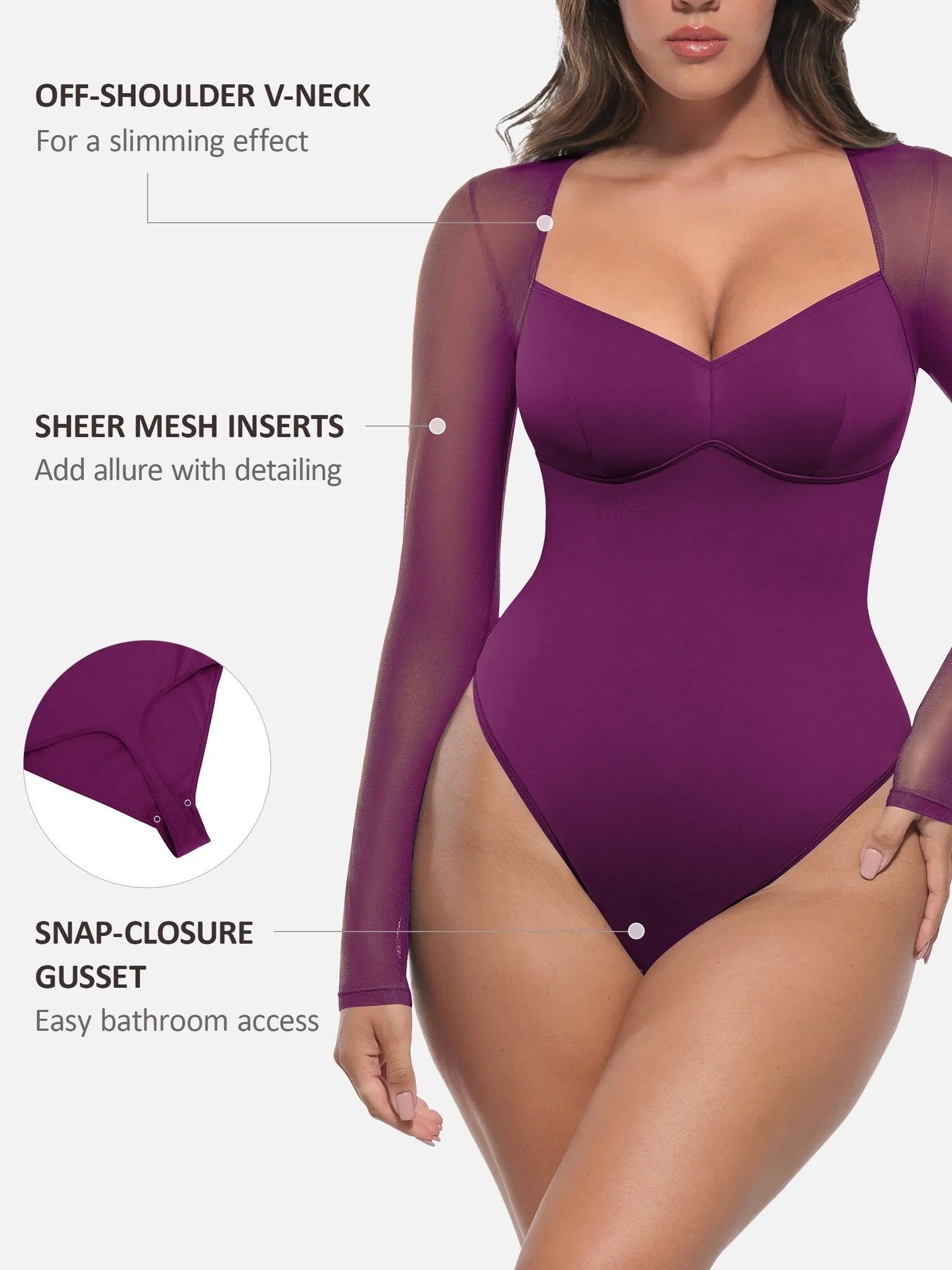Feelingirl Mesh Panel V-Neck Bodysuit