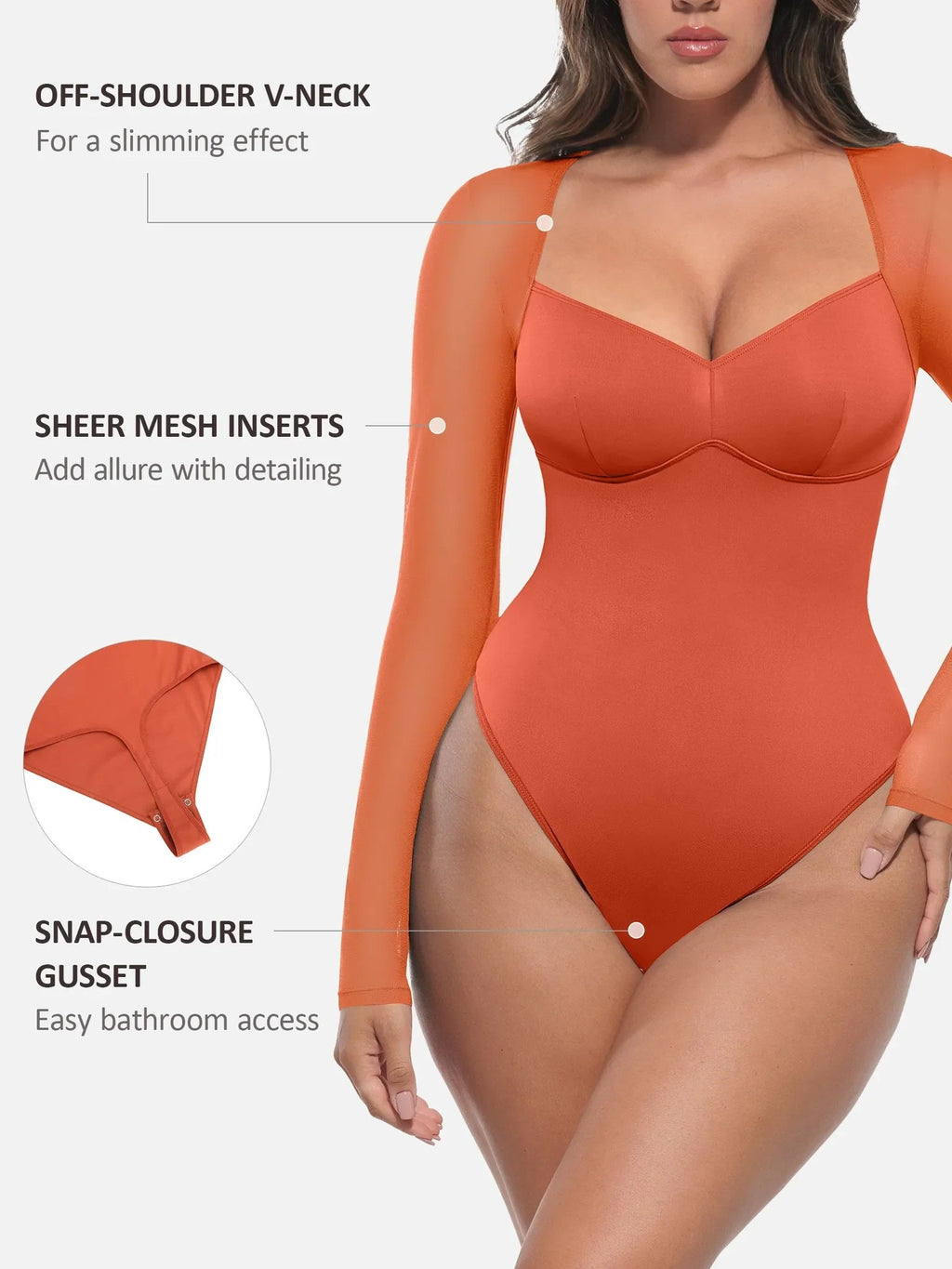 Feelingirl Mesh Panel V-Neck Bodysuit