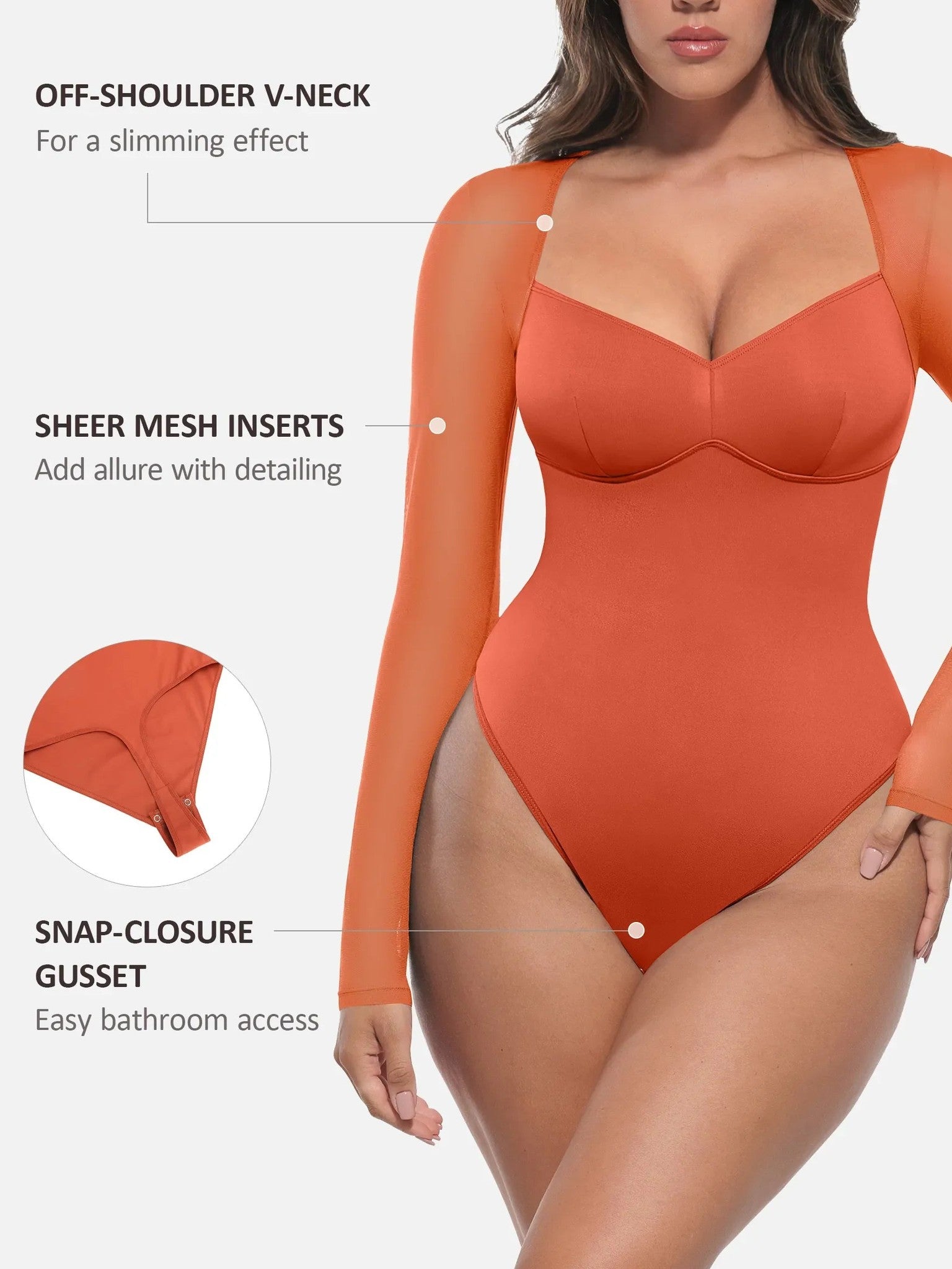 Feelingirl Mesh Panel V-Neck Bodysuit