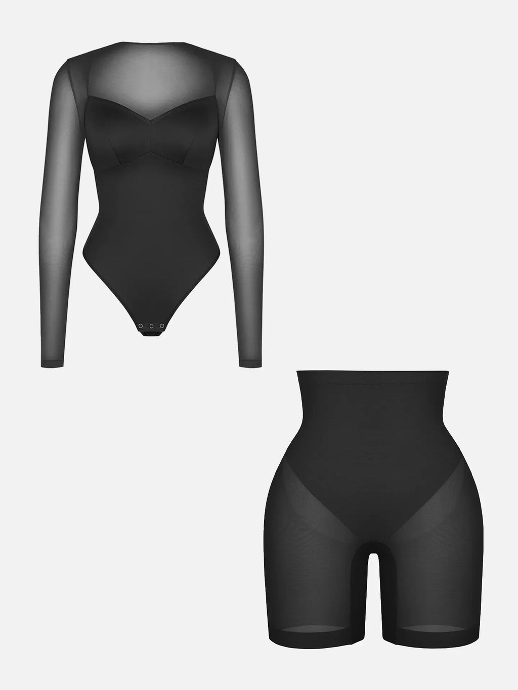 Mesh Tummy Control Bodysuit & Shorts Set