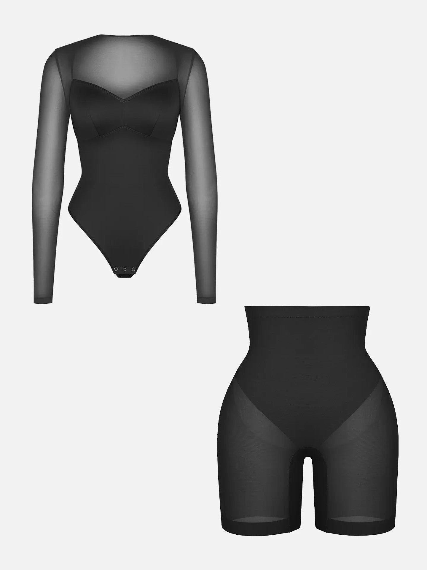 Mesh Tummy Control Bodysuit & Shorts Set