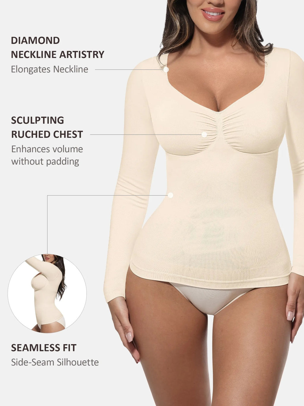 Seamless Long Sleeve Tummy Control Thong Bodysuit