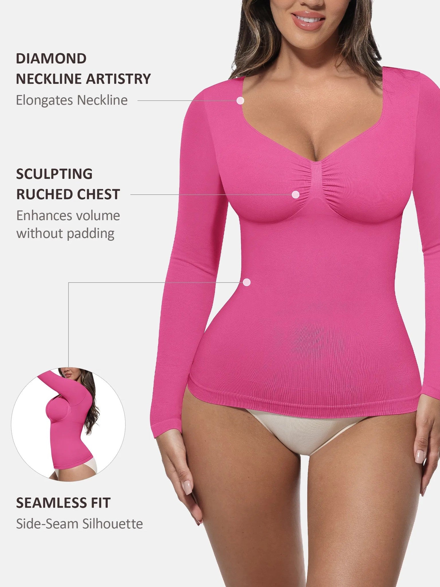 Seamless Long Sleeve Tummy Control Thong Bodysuit