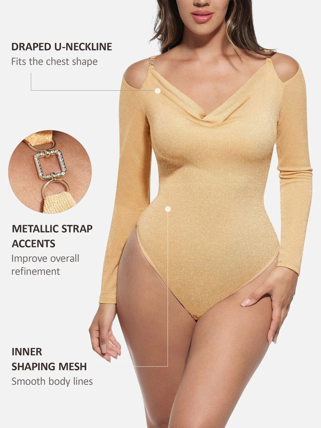 Feelingirl Shiny Swing Collar All In One Bodysuit