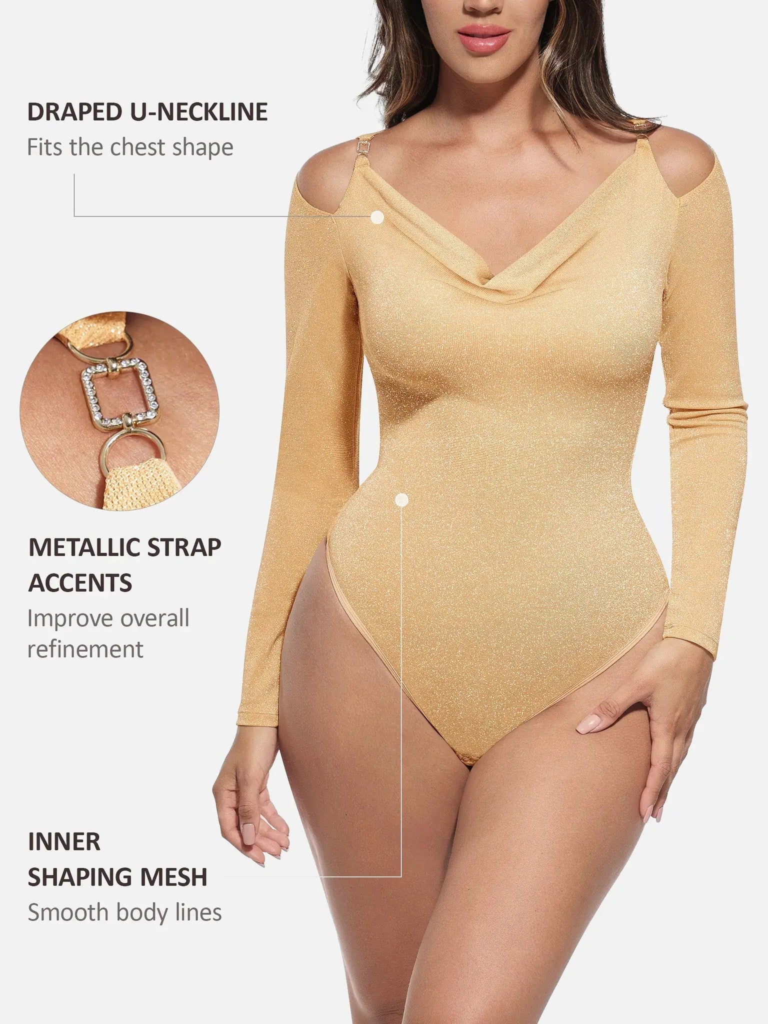 Feelingirl Shiny Swing Collar All In One Bodysuit