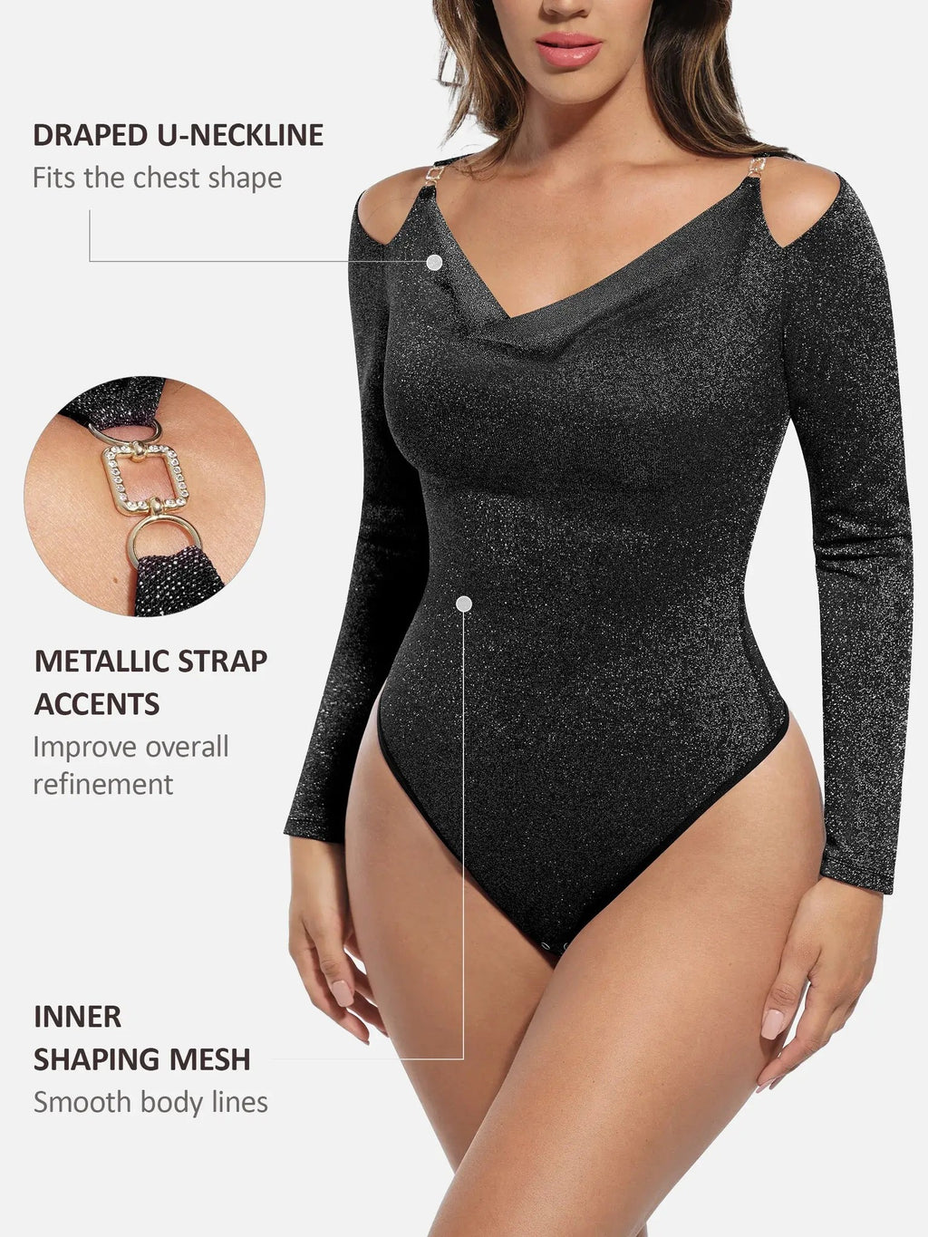 Feelingirl Shiny Swing Collar All In One Bodysuit