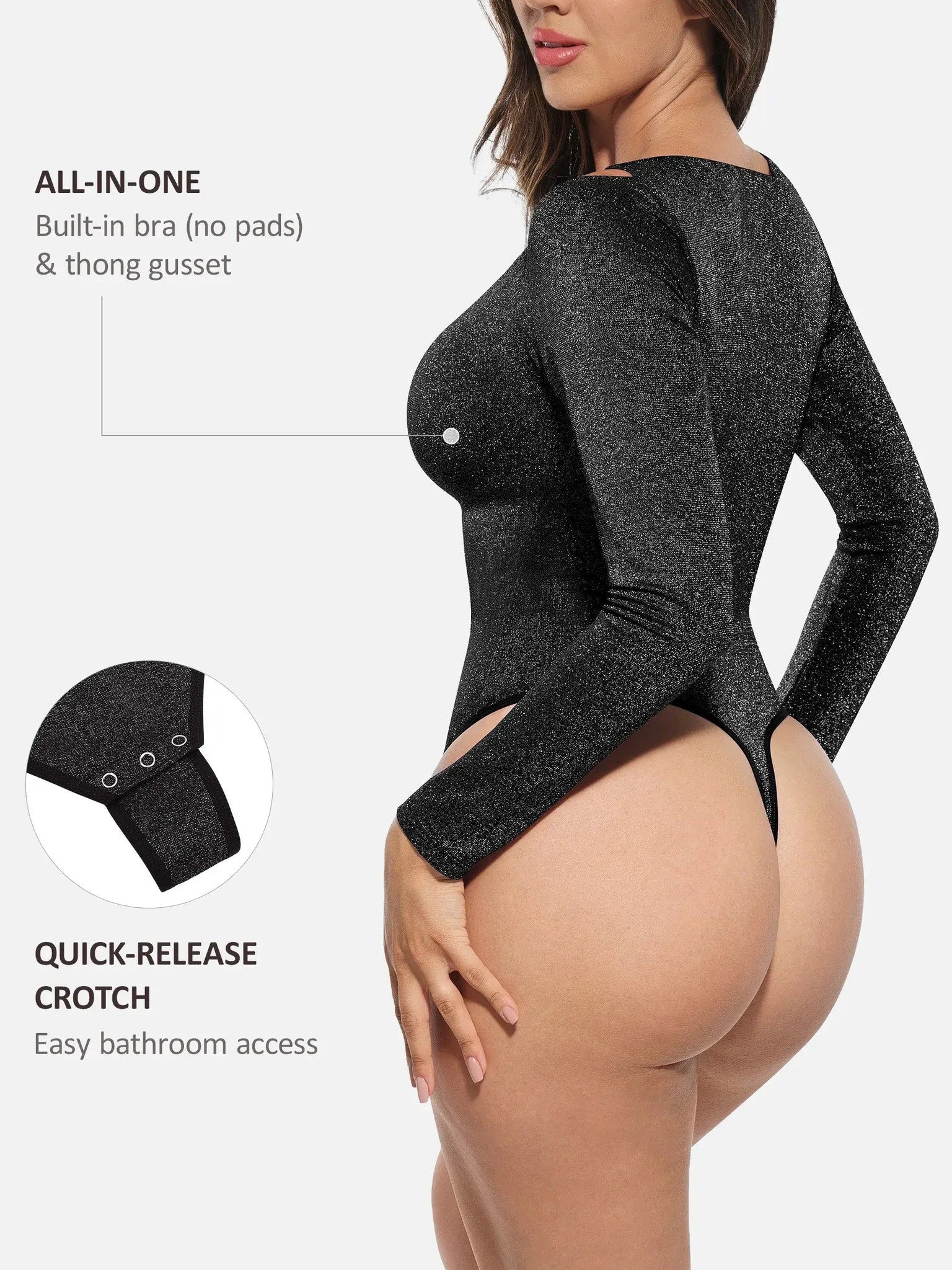 Feelingirl Shiny Swing Collar All In One Bodysuit