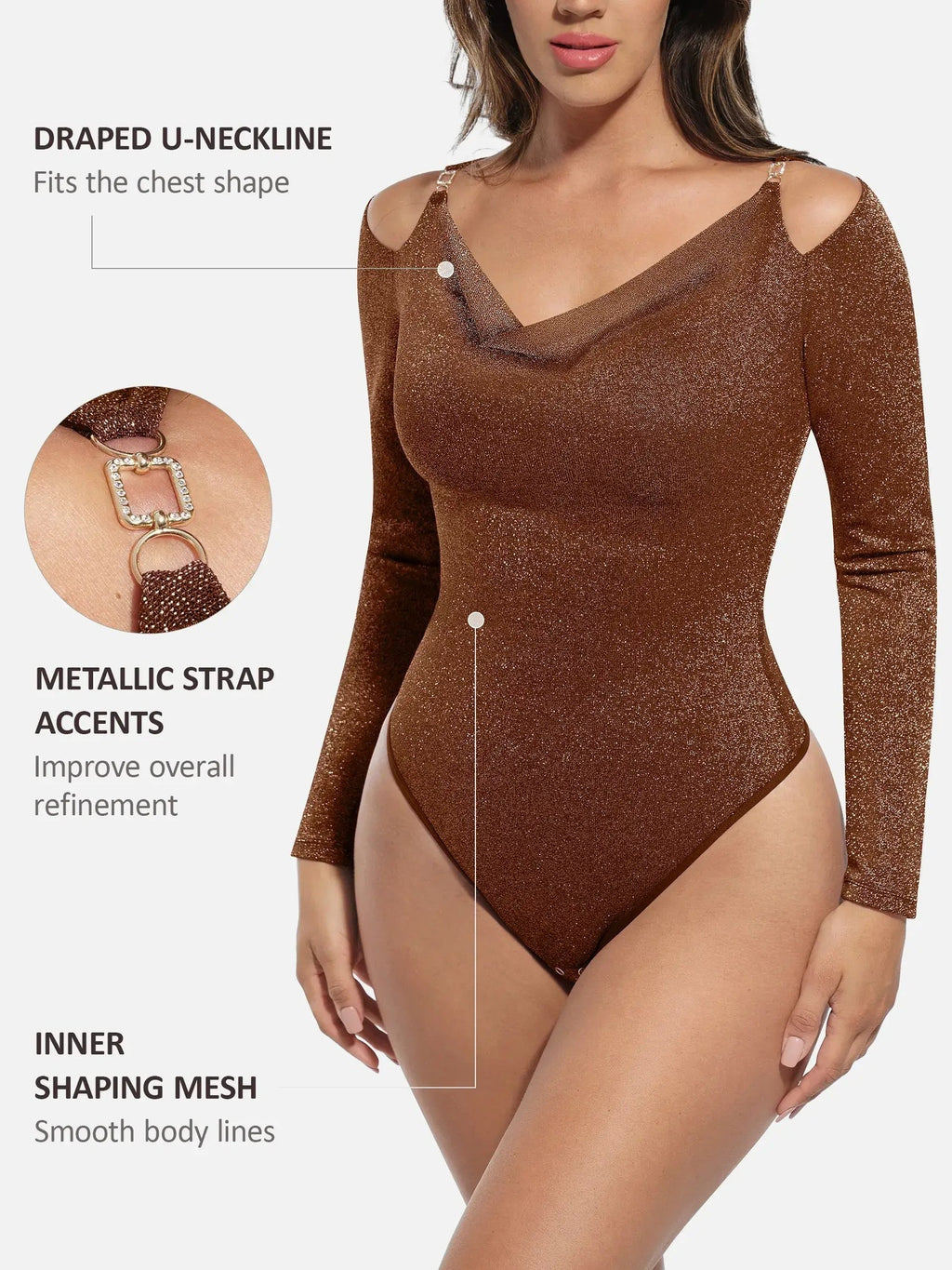 Feelingirl Shiny Swing Collar All In One Bodysuit