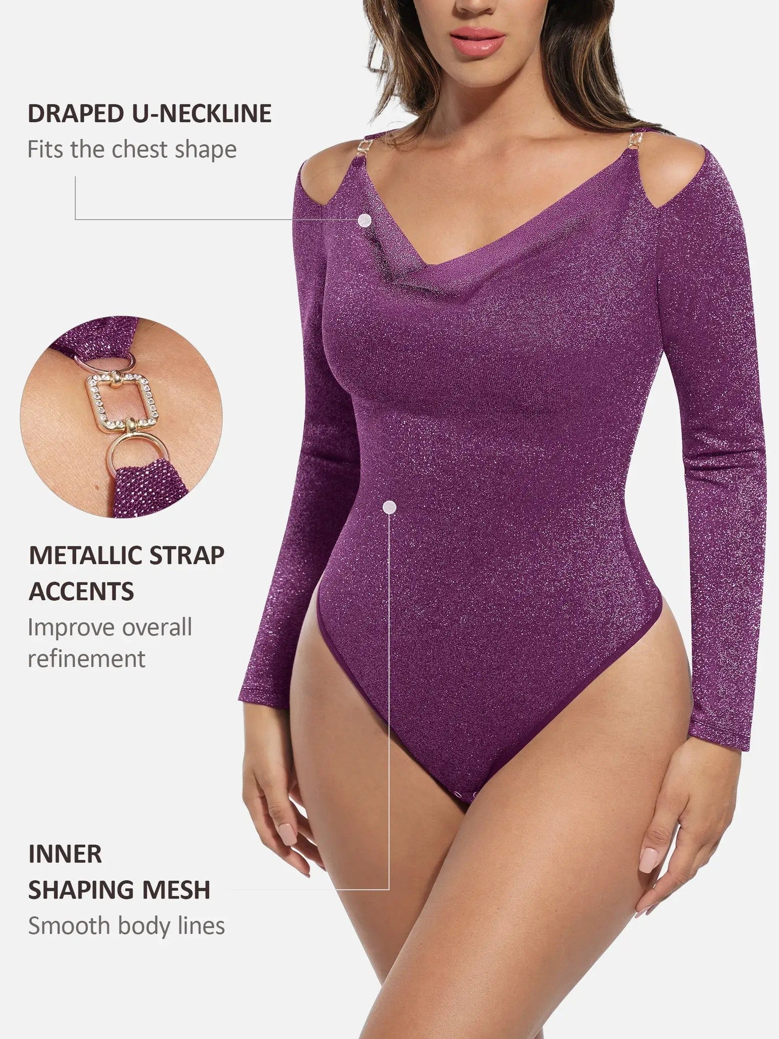 Feelingirl Shiny Swing Collar All In One Bodysuit