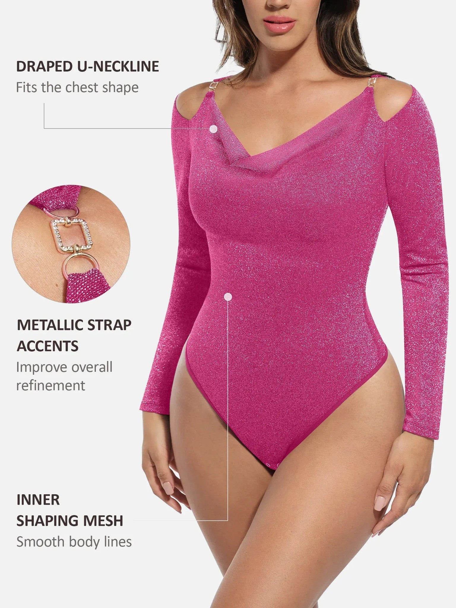 Feelingirl Shiny Swing Collar All In One Bodysuit