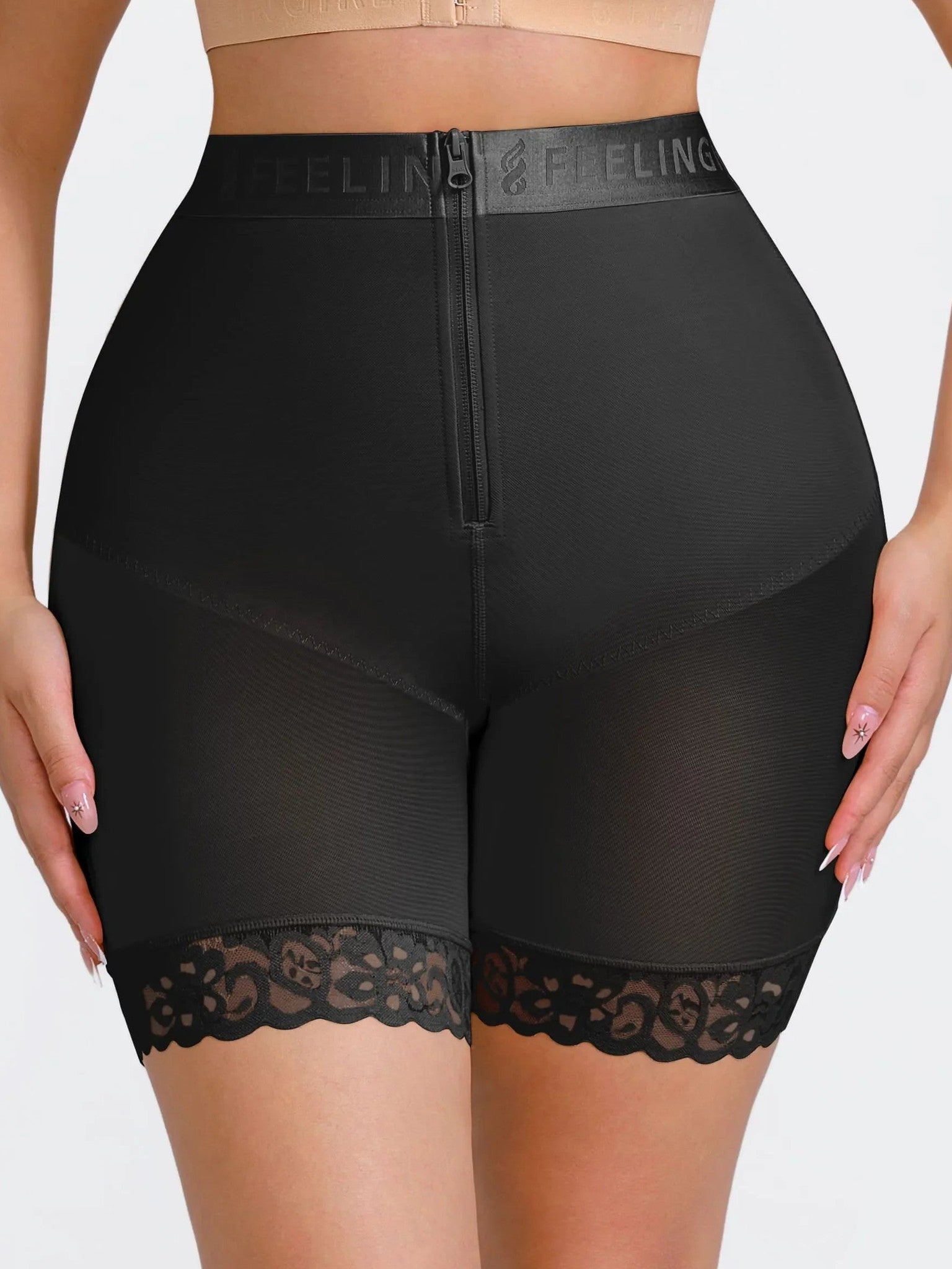 Feelingirl Front-Zip Mid-Waist Shapewear Shorts