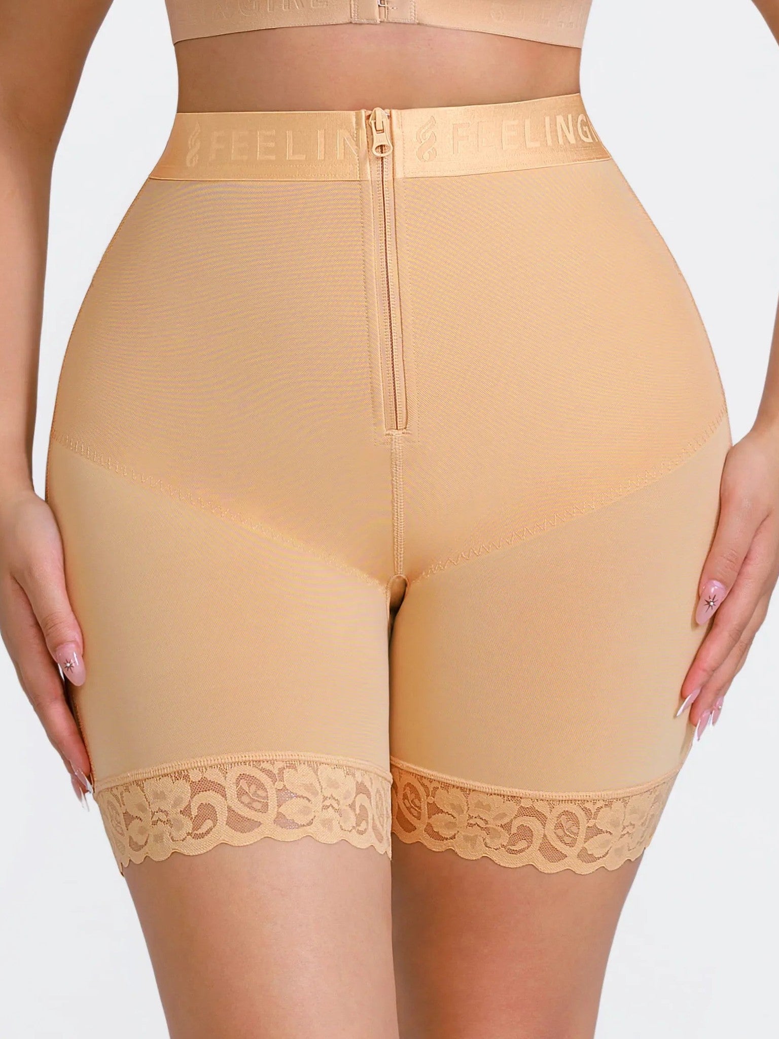 Feelingirl Front-Zip Mid-Waist Shapewear Shorts